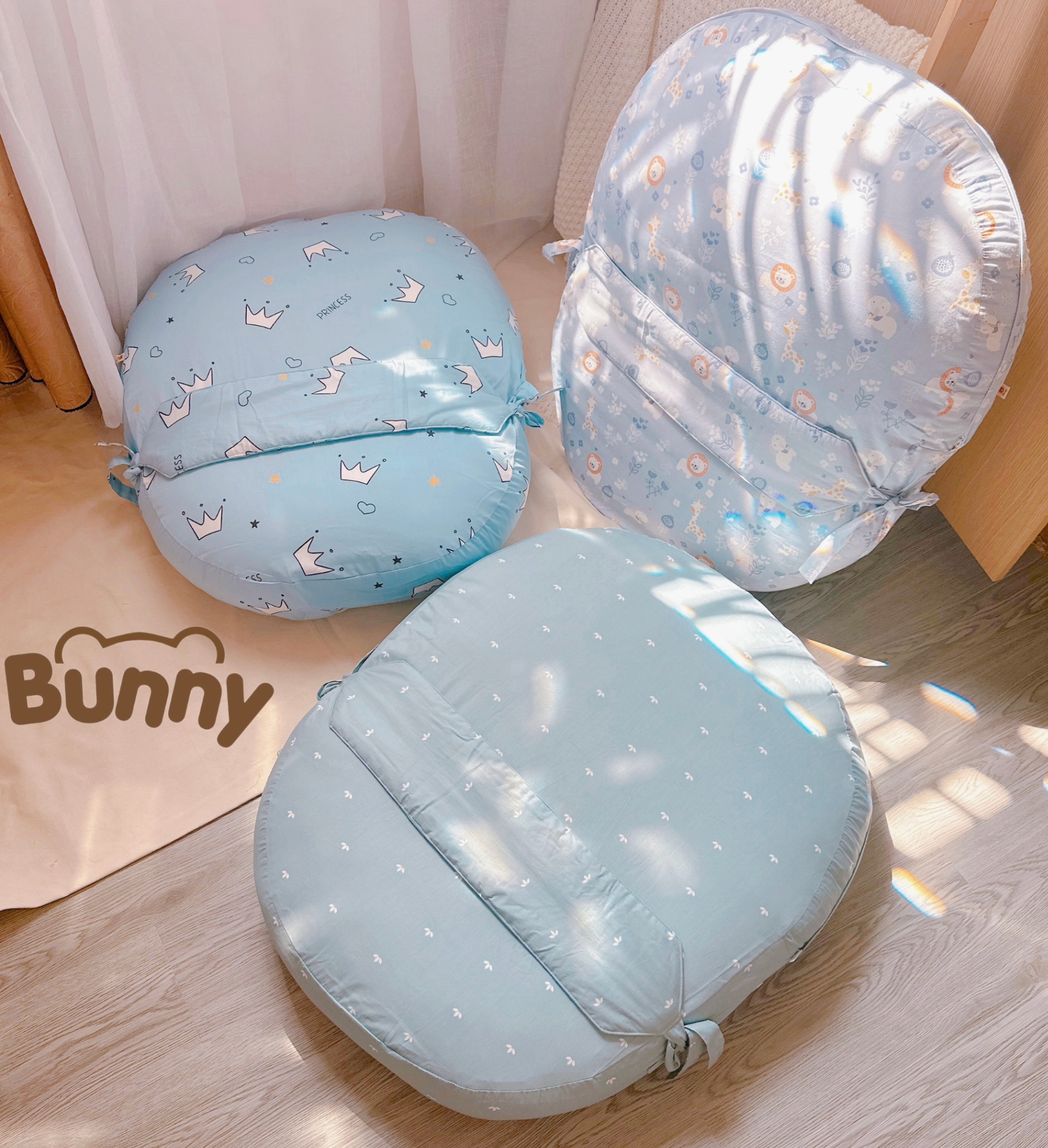 Gối chống trào ngược cho bé kèm đai Bunny vải Cotton Hàn chống giật mình, chống nôn trớ trào ngược dạ dày kích thước 65 x 80cm