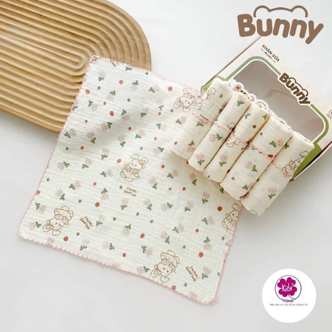 Set 6 khăn sữa vải xô Muslin Bunny 100% Organic 2 lớp dày dặn, thấm hút, kháng khuẩn siêu mềm mịn cho bé sơ sinh