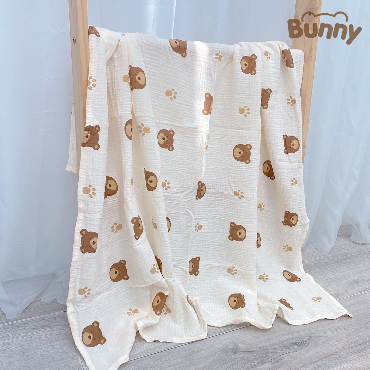 Khăn đa năng cho bé Bunny sợi tre vải xô Muslin 2 lớp làm khăn tắm, khăn quấn, chăn mỏng kích thước 1mx1m