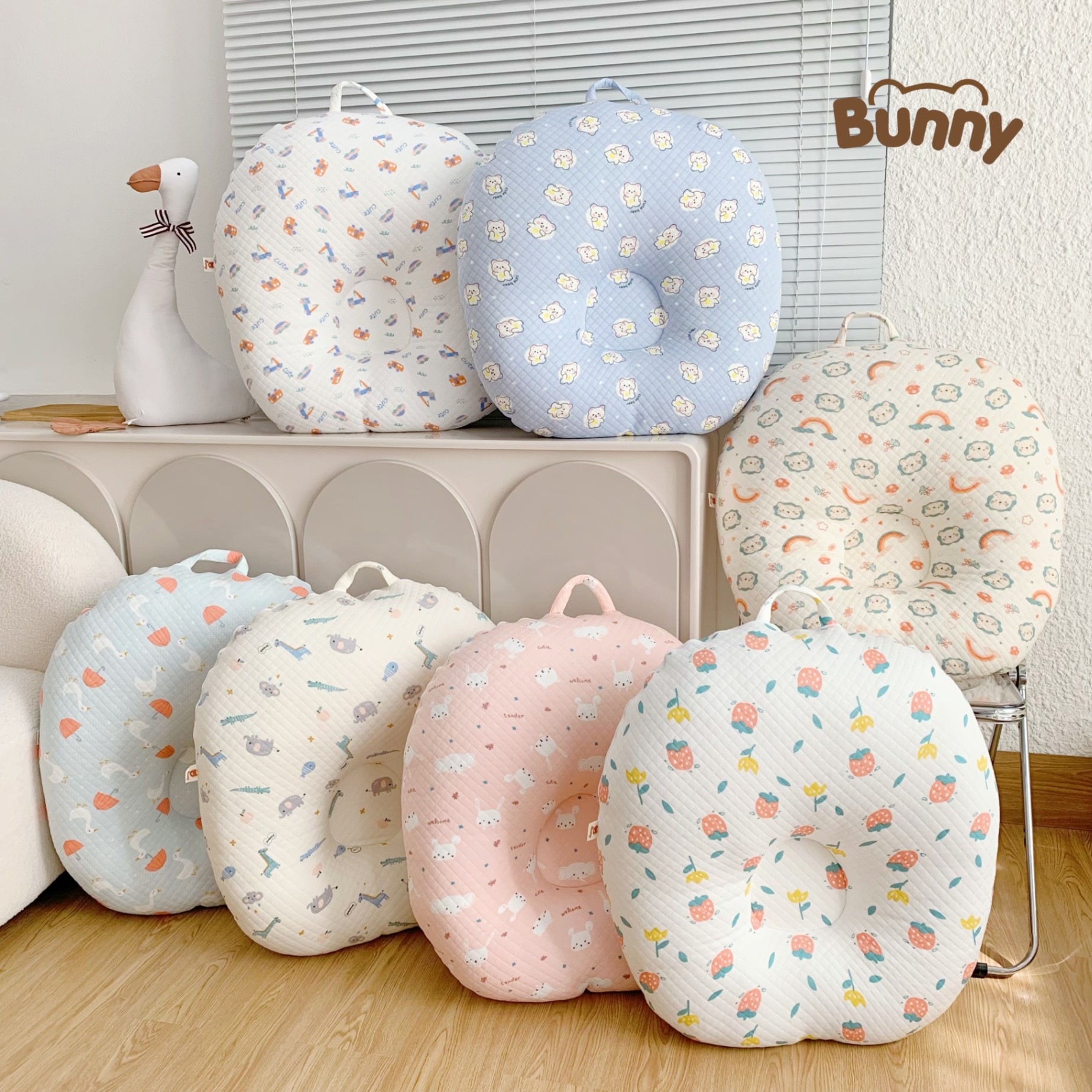 Gối chống trào ngược cho bé Bunny Cotton trần bông chống nôn trớ an toàn cho bé sơ sinh mềm mại, mỏng nhẹ và không bị nóng bí lưng