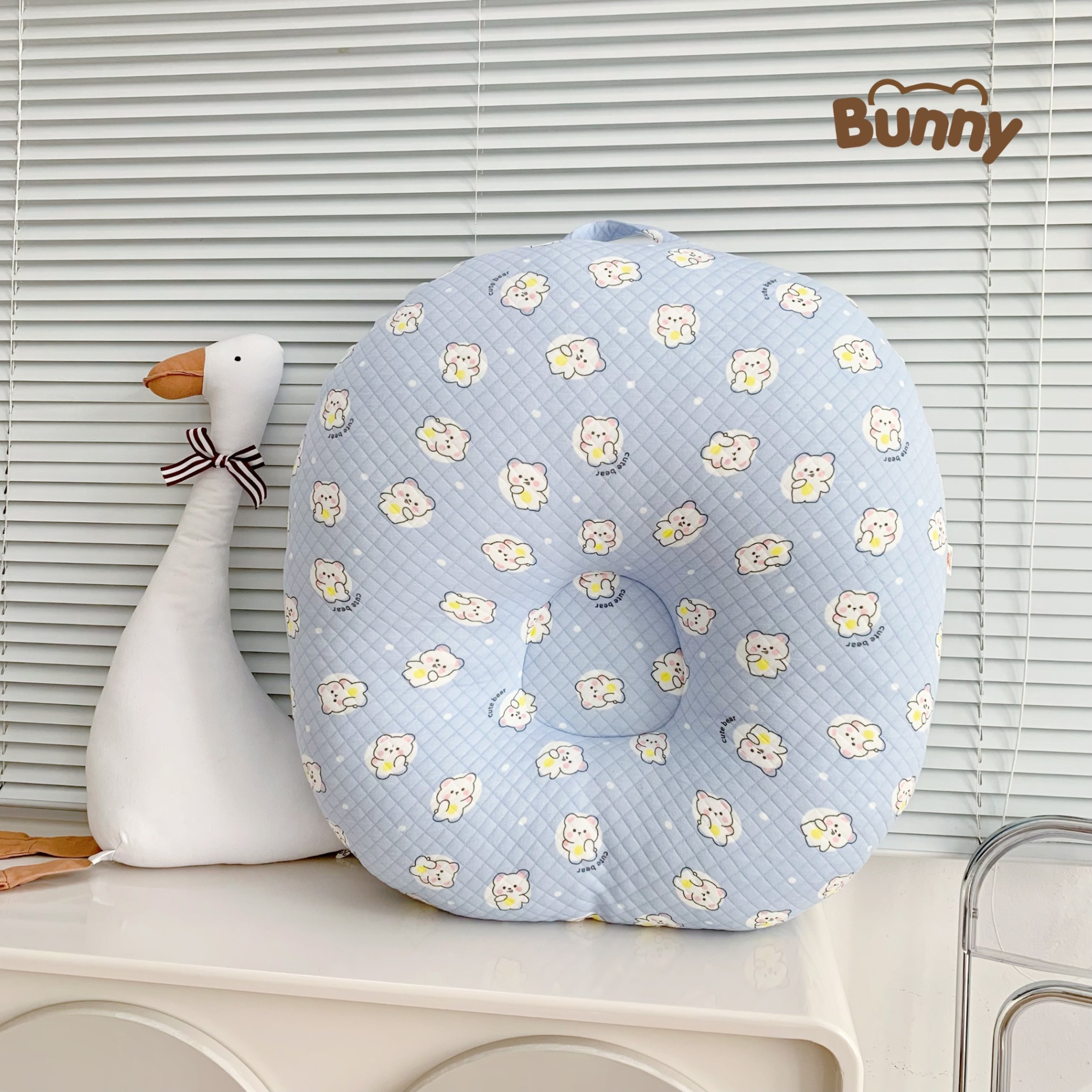 Gối chống trào ngược cho bé Bunny Cotton trần bông chống nôn trớ an toàn cho bé sơ sinh mềm mại, mỏng nhẹ và không bị nóng bí lưng