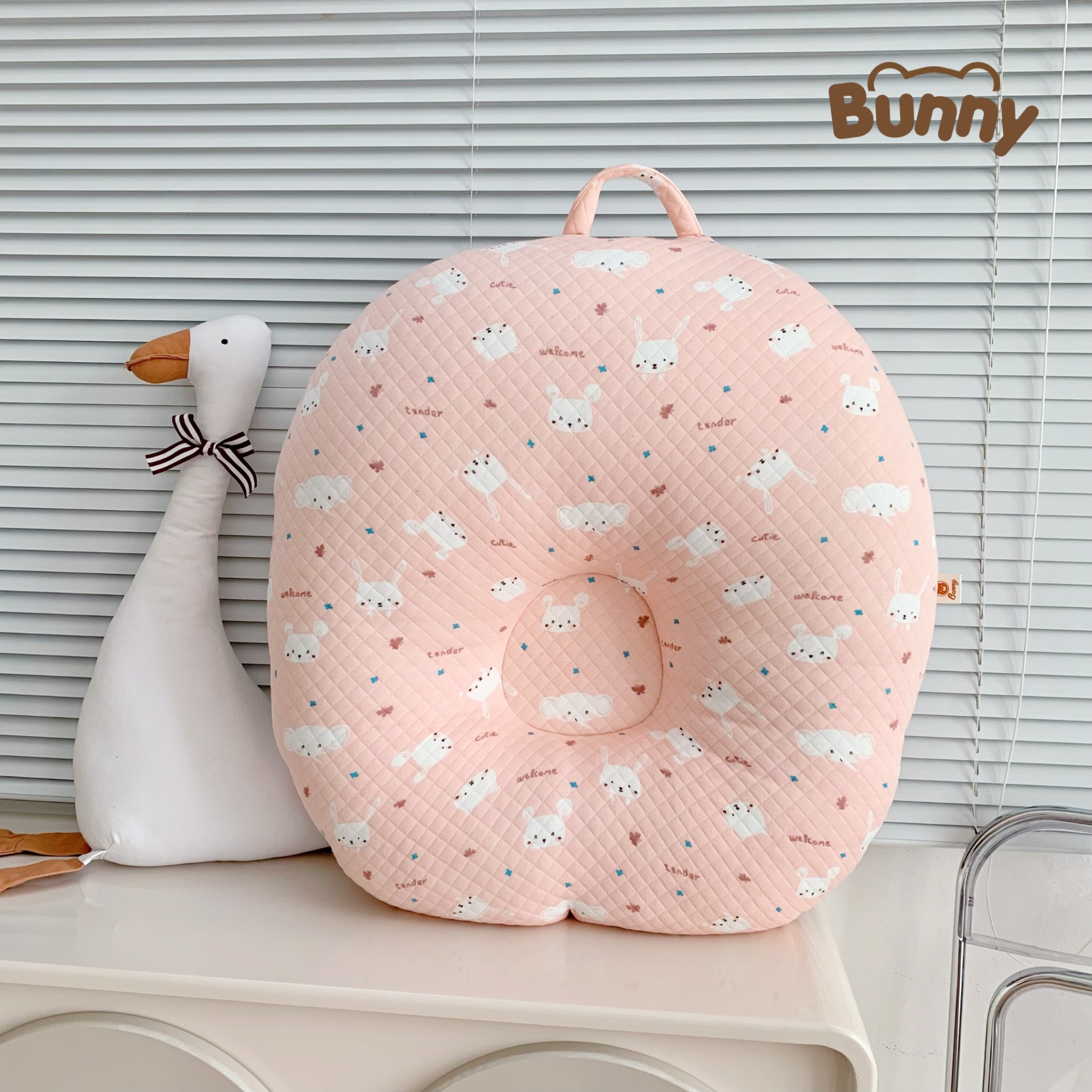 Gối chống trào ngược cho bé Bunny Cotton trần bông chống nôn trớ an toàn cho bé sơ sinh mềm mại, mỏng nhẹ và không bị nóng bí lưng