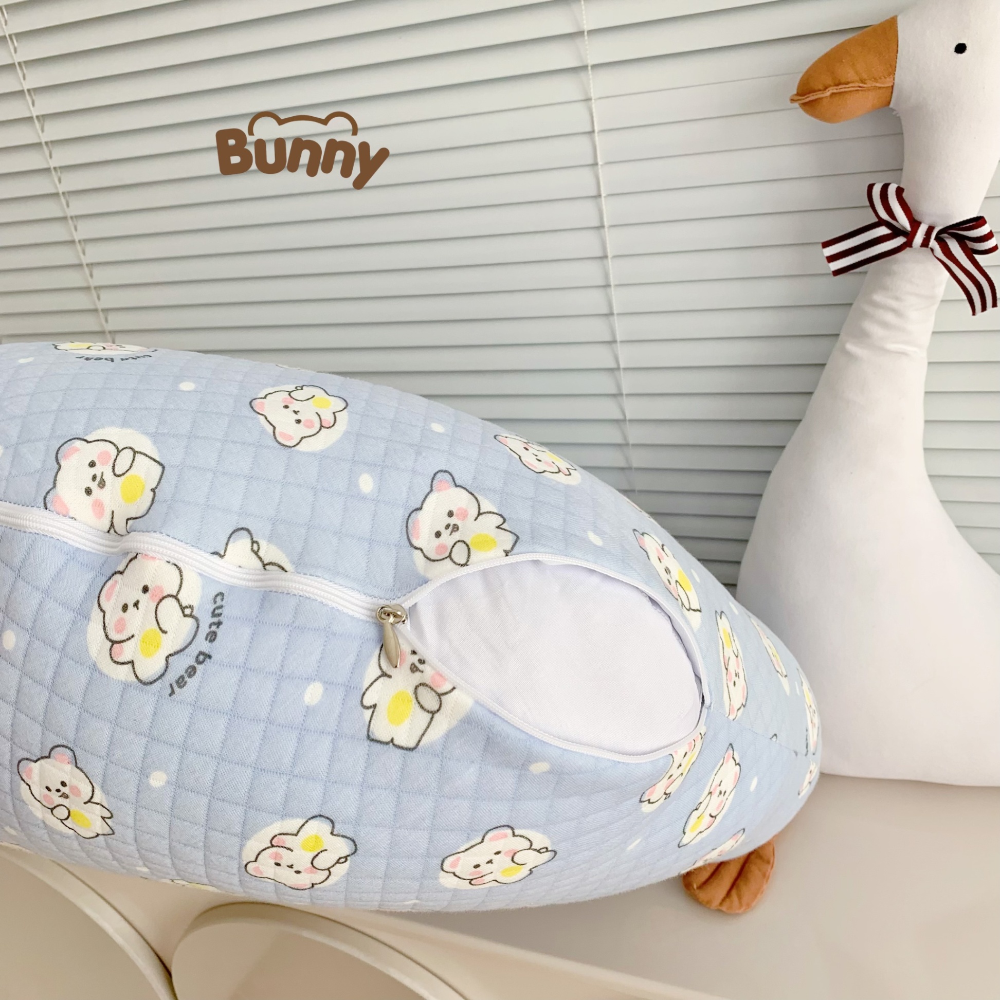 Gối chống trào ngược cho bé Bunny Cotton trần bông chống nôn trớ an toàn cho bé sơ sinh mềm mại, mỏng nhẹ và không bị nóng bí lưng