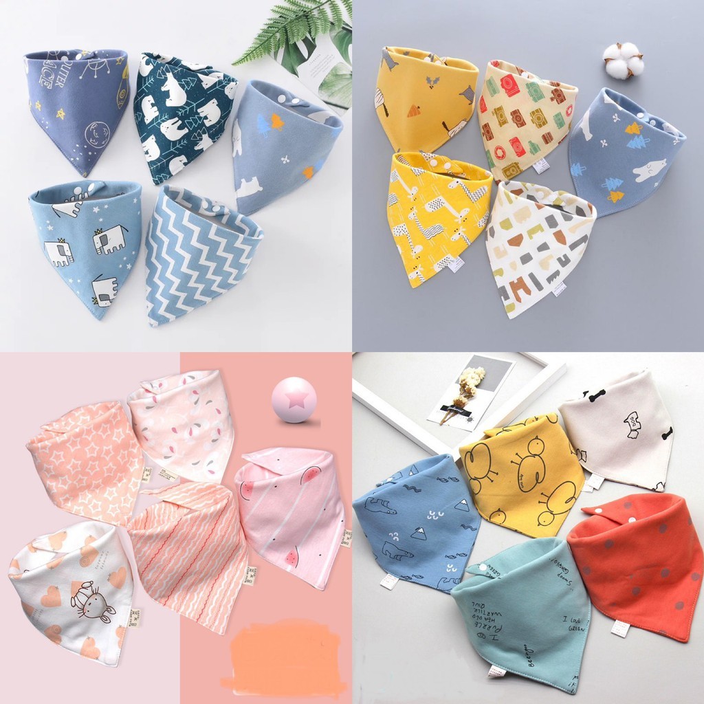 Set 5 khăn yếm tam giác giữ ấm cổ vải Cotton nhiều mẫu xinh yêu