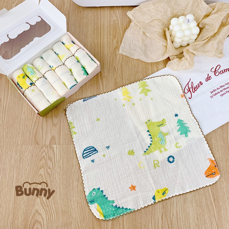 Set 6 khăn sữa vải xô Muslin Bunny 100% Organic 2 lớp dày dặn, thấm hút, kháng khuẩn siêu mềm mịn cho bé sơ sinh