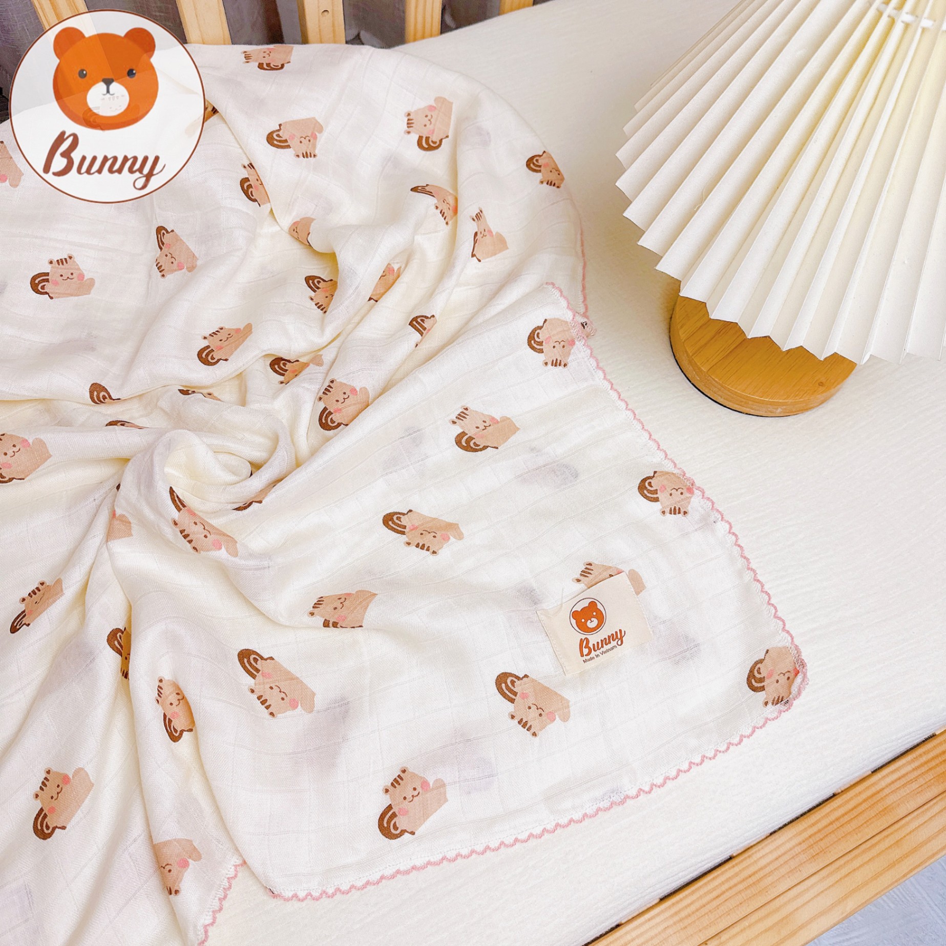 Khăn đa năng cho bé Bunny sợi tre vải xô Muslin 2 lớp làm khăn tắm, khăn quấn, chăn mỏng kích thước 1mx1m