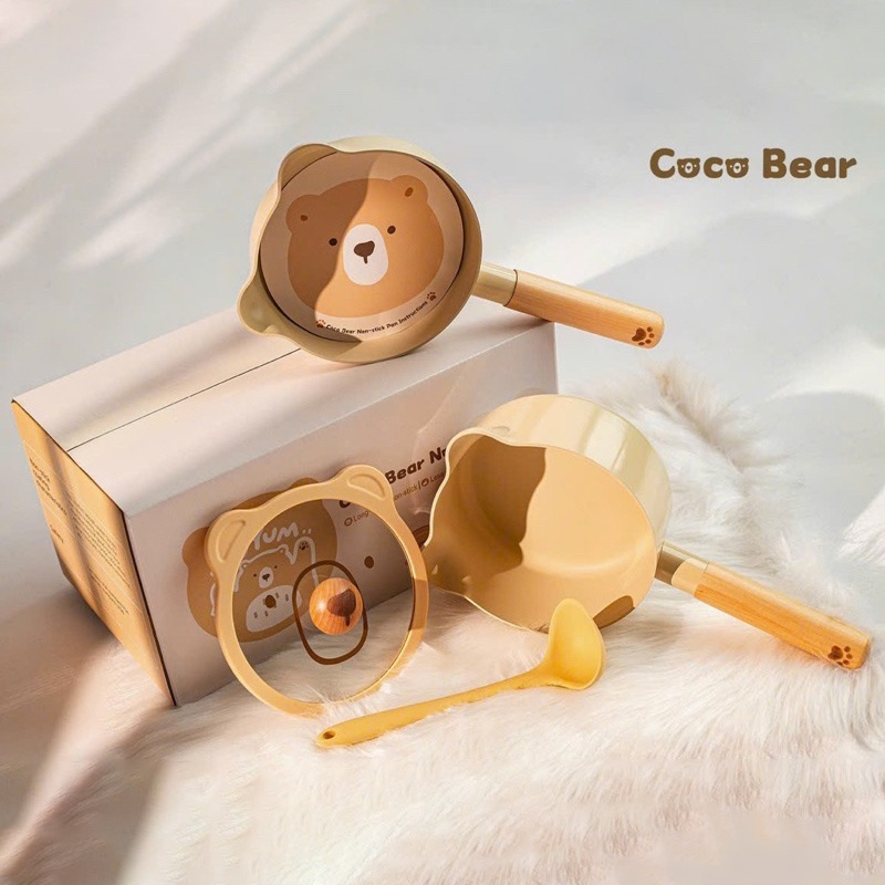 Bộ nồi chảo cho bé ăn dặm chống dính Coco Bear hình gấu phong cách Hàn Quốc