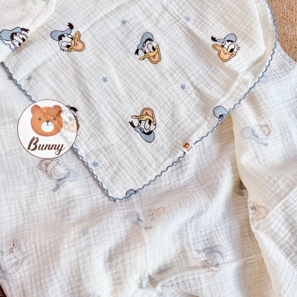 Khăn đa năng cho bé Bunny sợi tre vải xô Muslin 2 lớp làm khăn tắm, khăn quấn, chăn mỏng kích thước 1mx1m