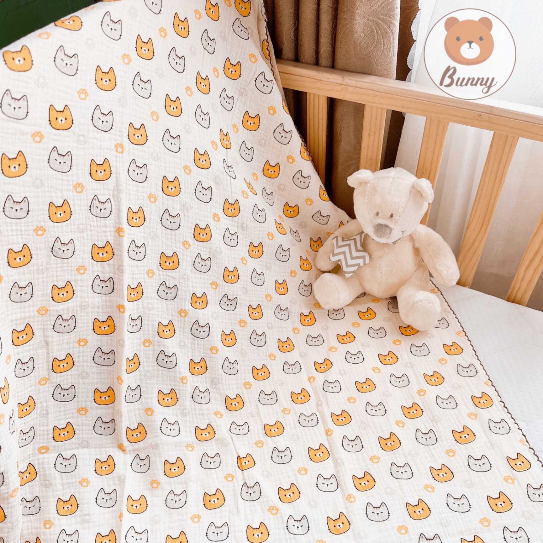 Khăn đa năng cho bé Bunny sợi tre vải xô Muslin 2 lớp làm khăn tắm, khăn quấn, chăn mỏng kích thước 1mx1m