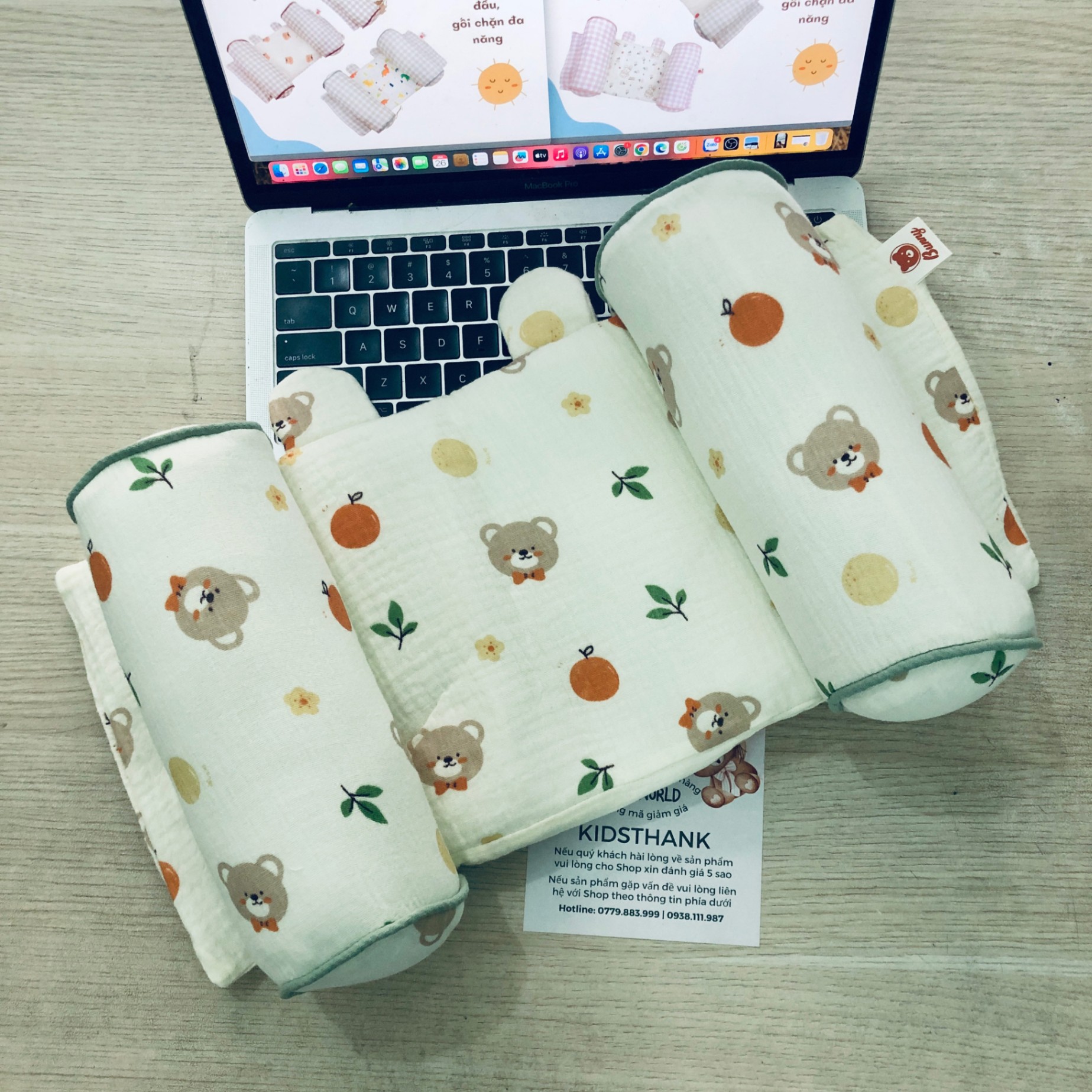 Gối định hình đầu cho bé Bunny vải xô Muslin cao cấp, gối chống méo đầu, gối chặn đa năng cho trẻ sơ sinh