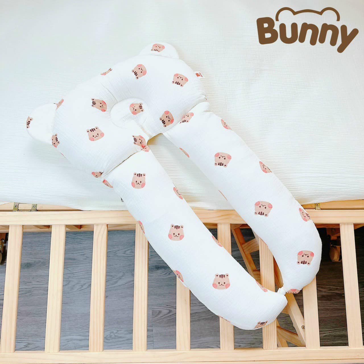 Gối chữ u cho bé vải xô Muslin Bunny đa năng làm gối đầu, gối chặn, gối ôm giúp bé ngủ ngon chống giật mình, chống bẹp đầu