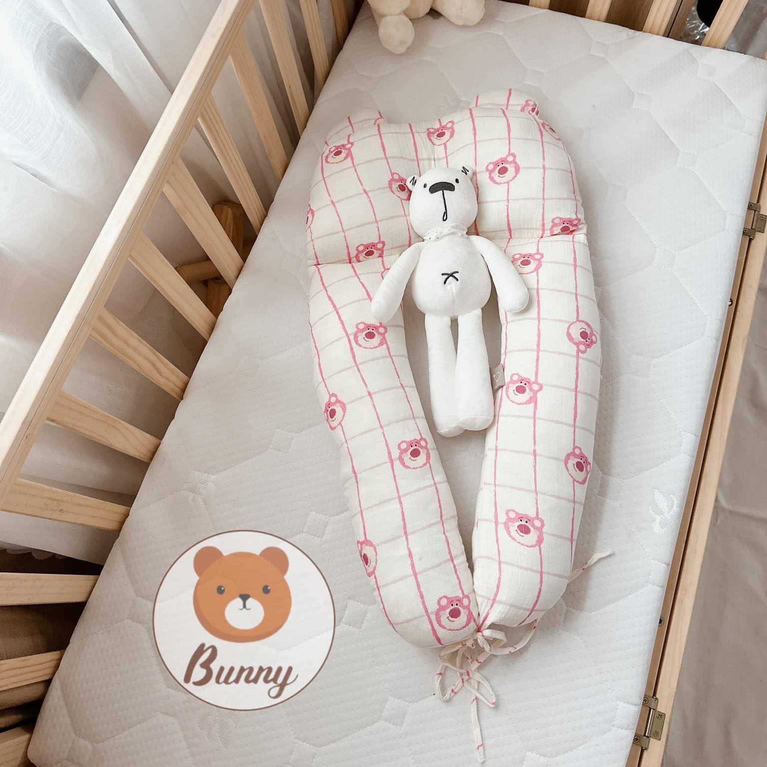 Gối chữ u cho bé vải xô Muslin Bunny đa năng làm gối đầu, gối chặn, gối ôm giúp bé ngủ ngon chống giật mình, chống bẹp đầu