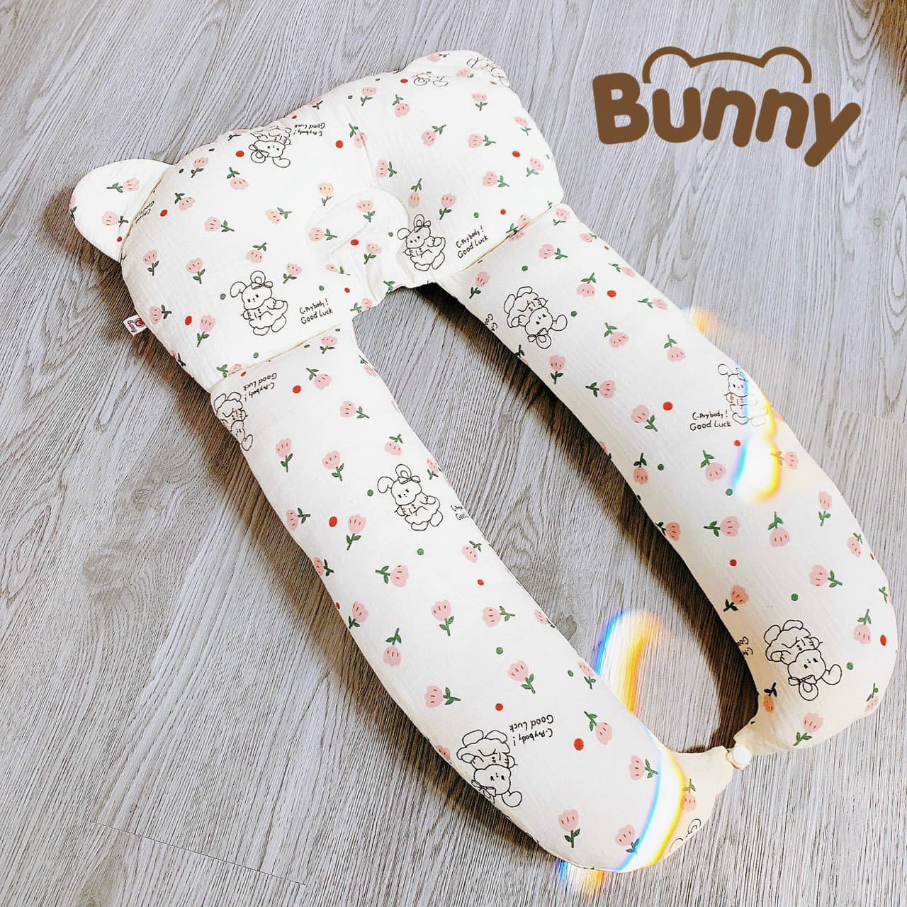 Gối chữ u cho bé vải xô Muslin Bunny đa năng làm gối đầu, gối chặn, gối ôm giúp bé ngủ ngon chống giật mình, chống bẹp đầu