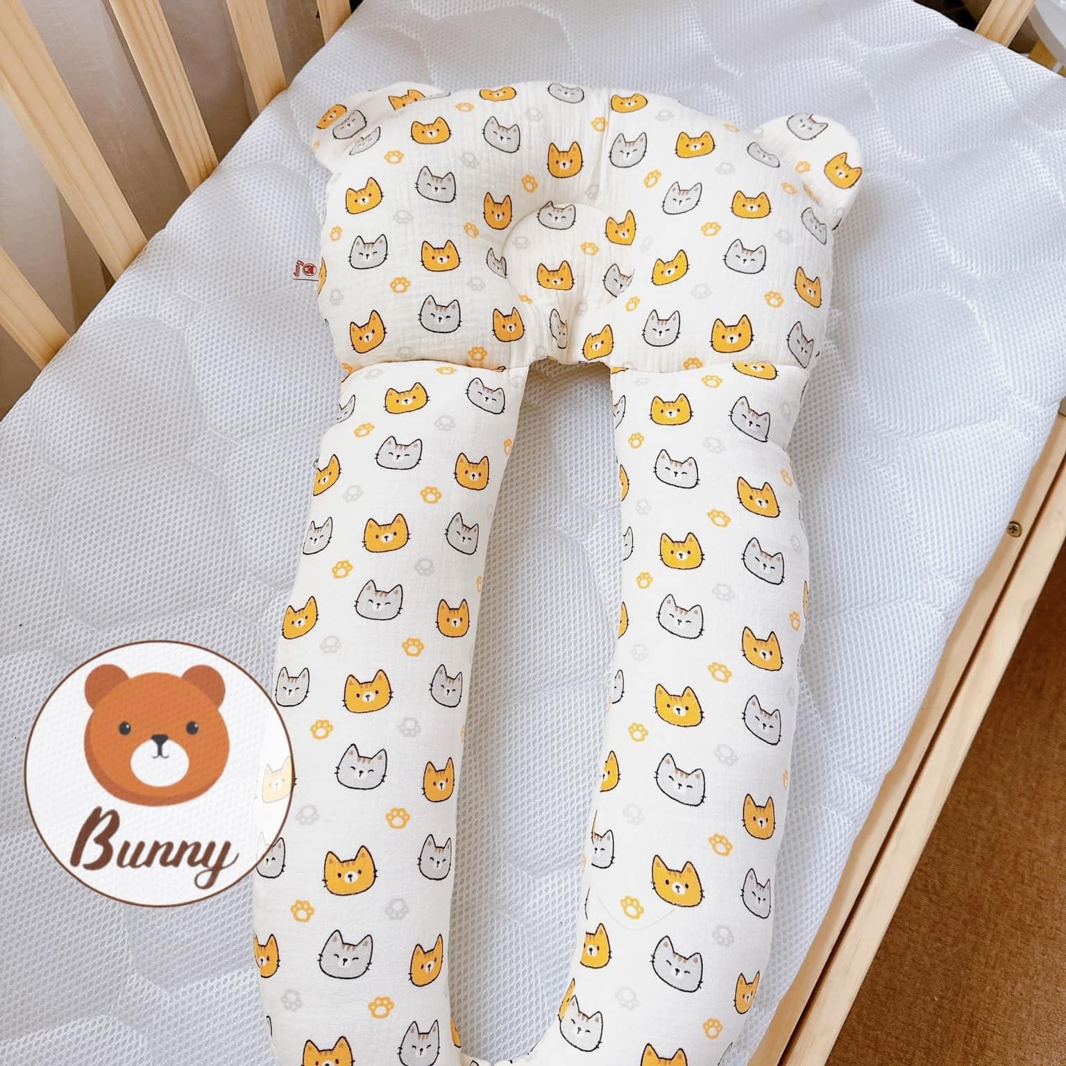 Gối chữ u cho bé vải xô Muslin Bunny đa năng làm gối đầu, gối chặn, gối ôm giúp bé ngủ ngon chống giật mình, chống bẹp đầu