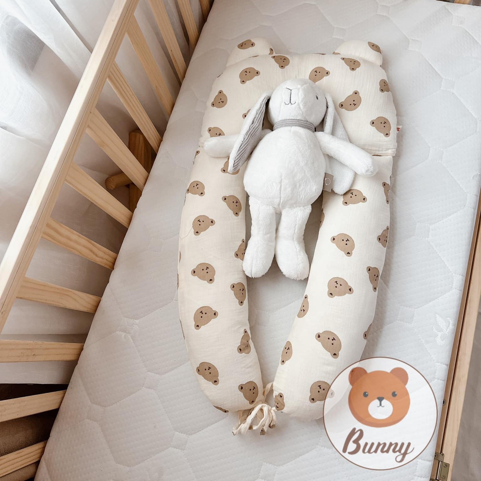 Gối chữ u cho bé vải xô Muslin Bunny đa năng làm gối đầu, gối chặn, gối ôm giúp bé ngủ ngon chống giật mình, chống bẹp đầu