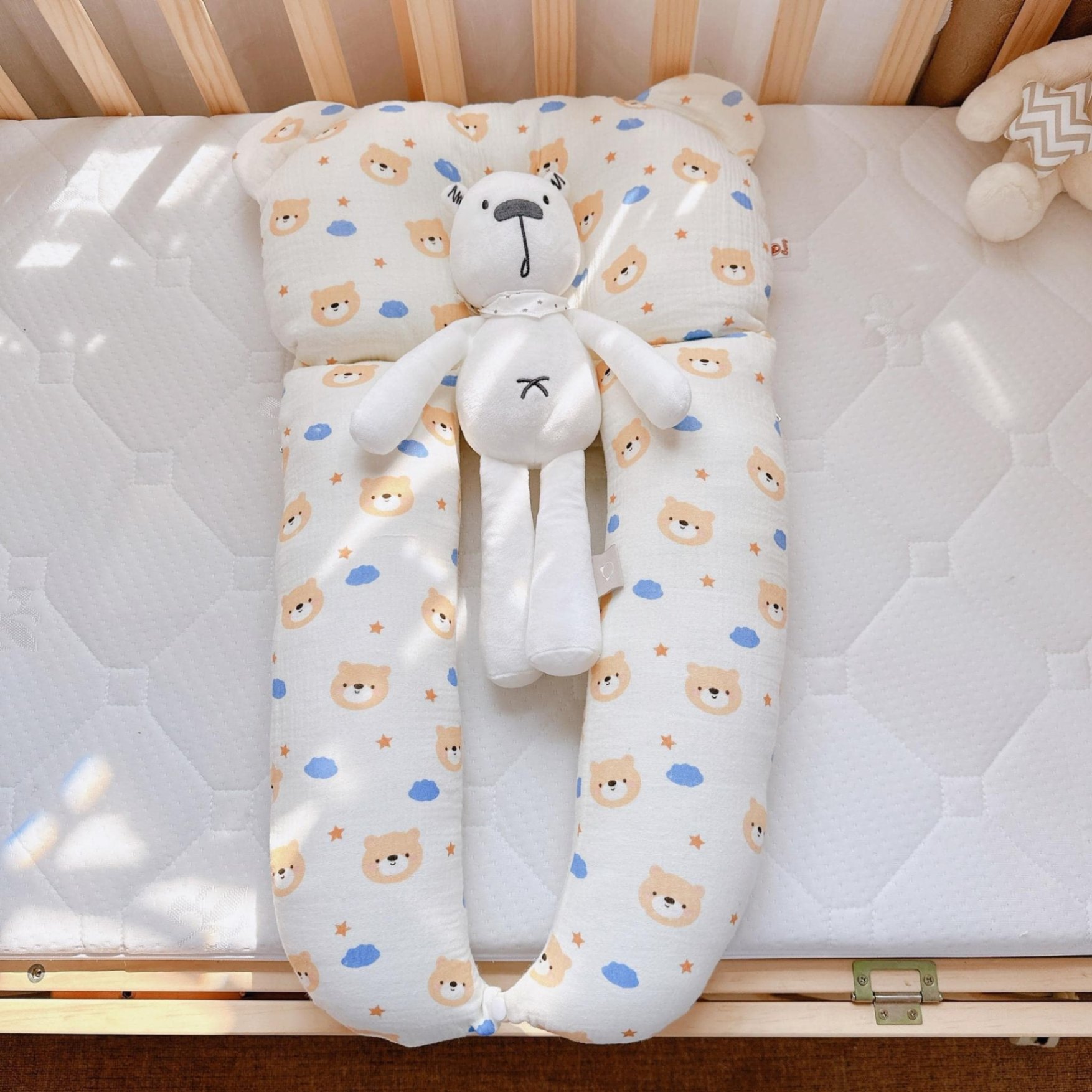 Gối chữ u cho bé vải xô Muslin Bunny đa năng làm gối đầu, gối chặn, gối ôm giúp bé ngủ ngon chống giật mình, chống bẹp đầu