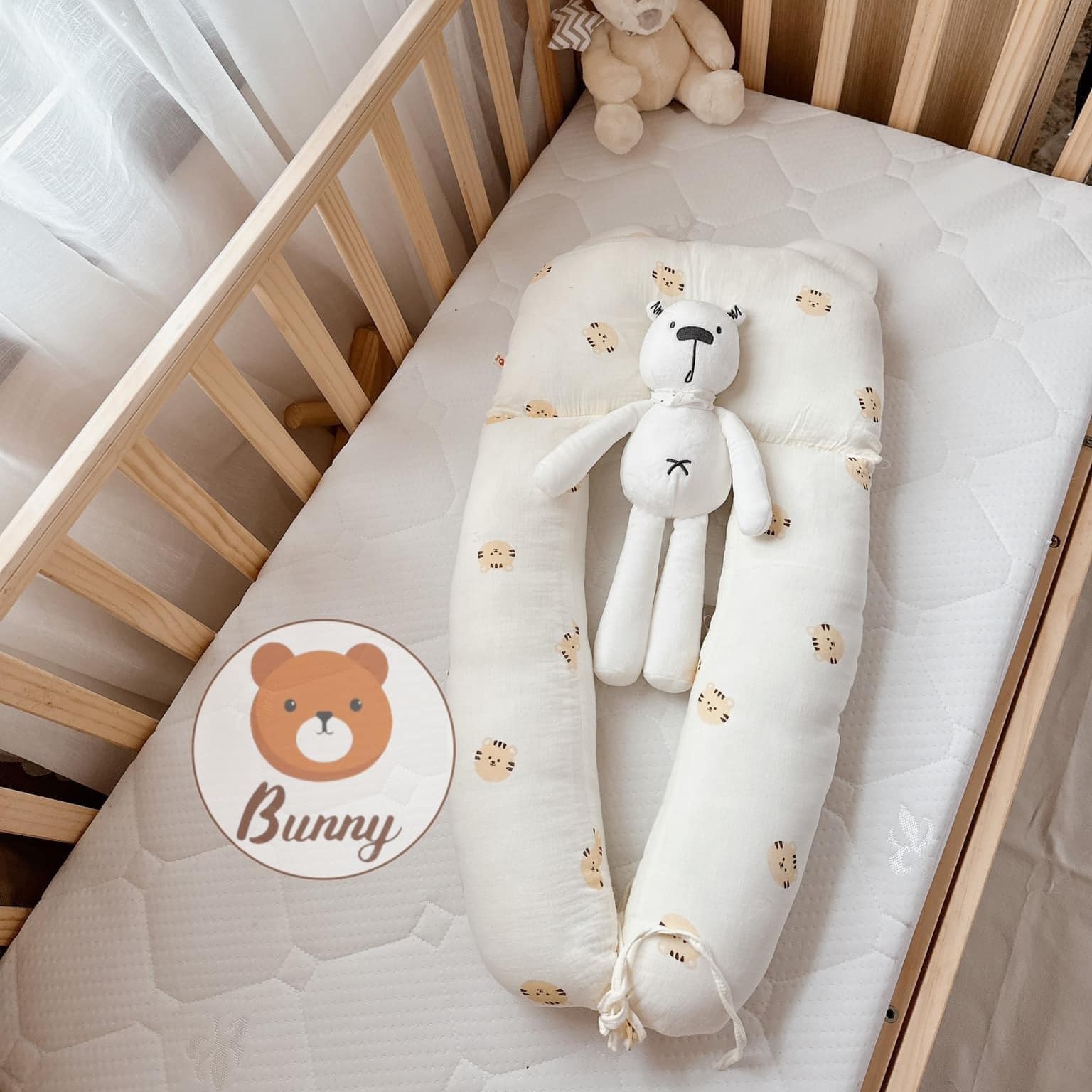 Gối chữ u cho bé vải xô Muslin Bunny đa năng làm gối đầu, gối chặn, gối ôm giúp bé ngủ ngon chống giật mình, chống bẹp đầu