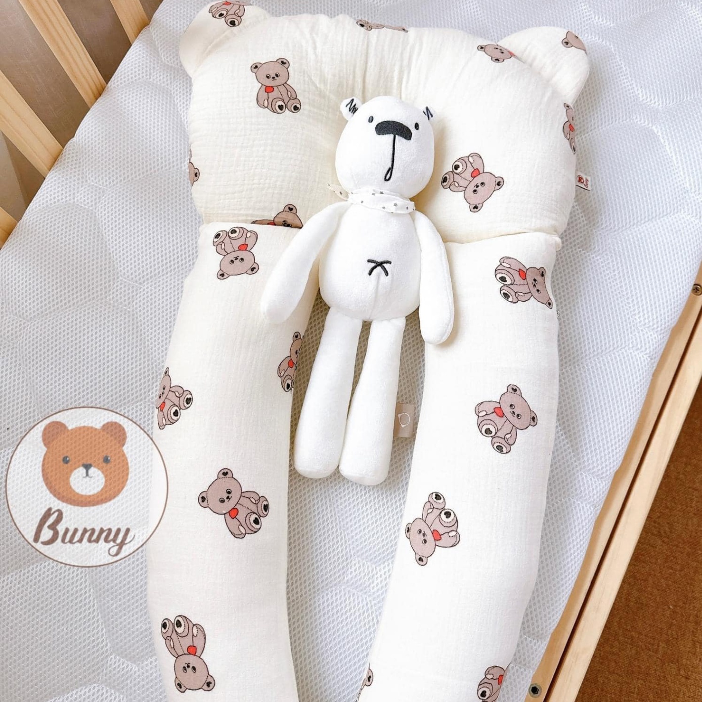 Gối chữ u cho bé vải xô Muslin Bunny đa năng làm gối đầu, gối chặn, gối ôm giúp bé ngủ ngon chống giật mình, chống bẹp đầu