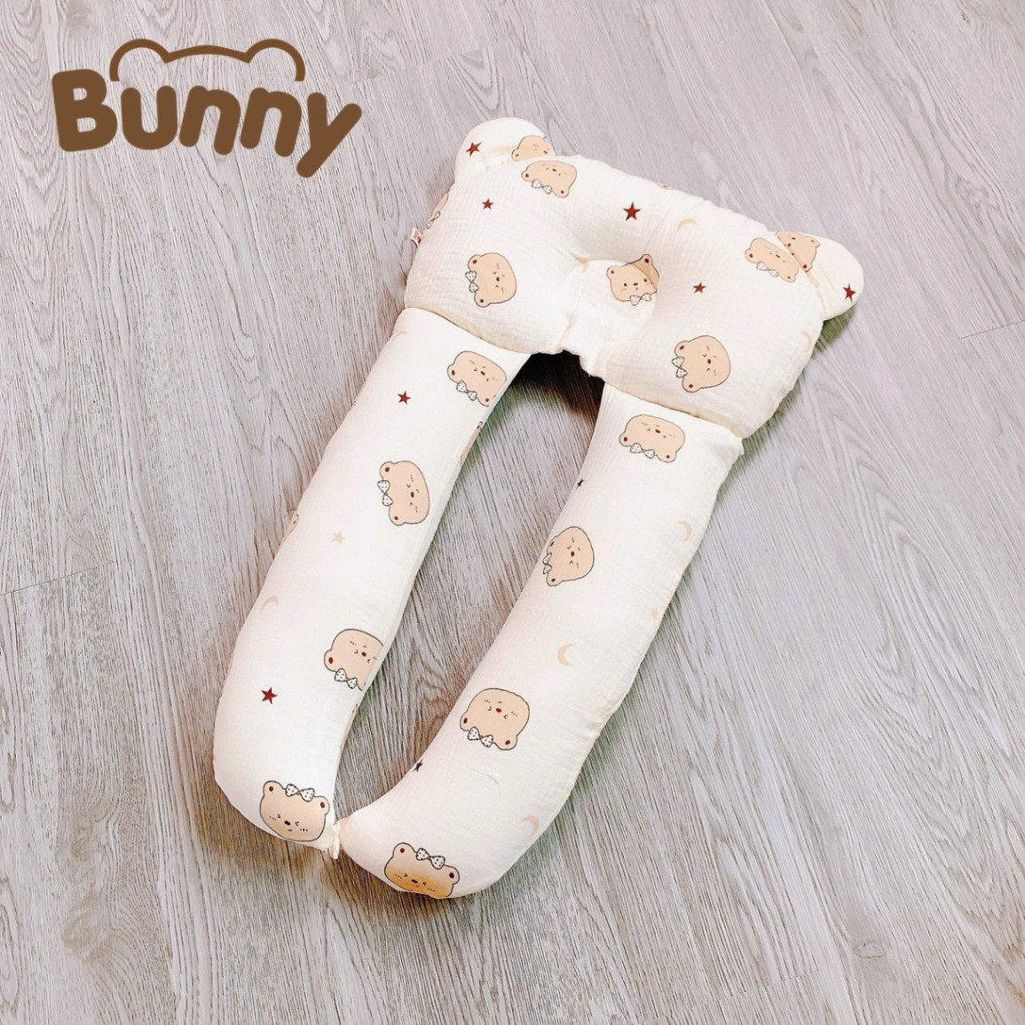 Gối chữ u cho bé vải xô Muslin Bunny đa năng làm gối đầu, gối chặn, gối ôm giúp bé ngủ ngon chống giật mình, chống bẹp đầu