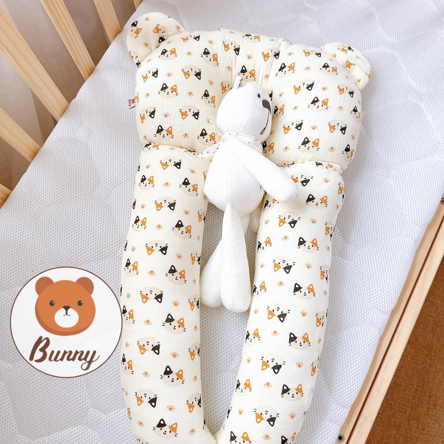 Gối chữ u cho bé vải xô Muslin Bunny đa năng làm gối đầu, gối chặn, gối ôm giúp bé ngủ ngon chống giật mình, chống bẹp đầu