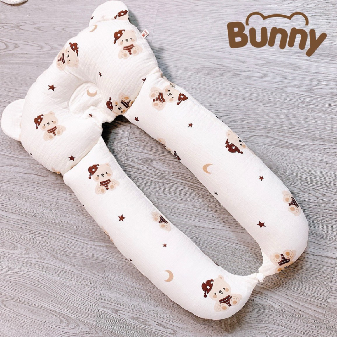 Gối chữ u cho bé vải xô Muslin Bunny đa năng làm gối đầu, gối chặn, gối ôm giúp bé ngủ ngon chống giật mình, chống bẹp đầu