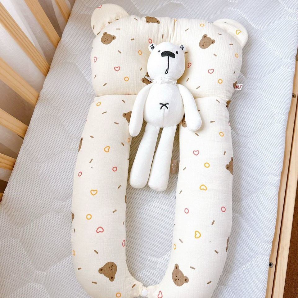 Gối chữ u cho bé vải xô Muslin Bunny đa năng làm gối đầu, gối chặn, gối ôm giúp bé ngủ ngon chống giật mình, chống bẹp đầu