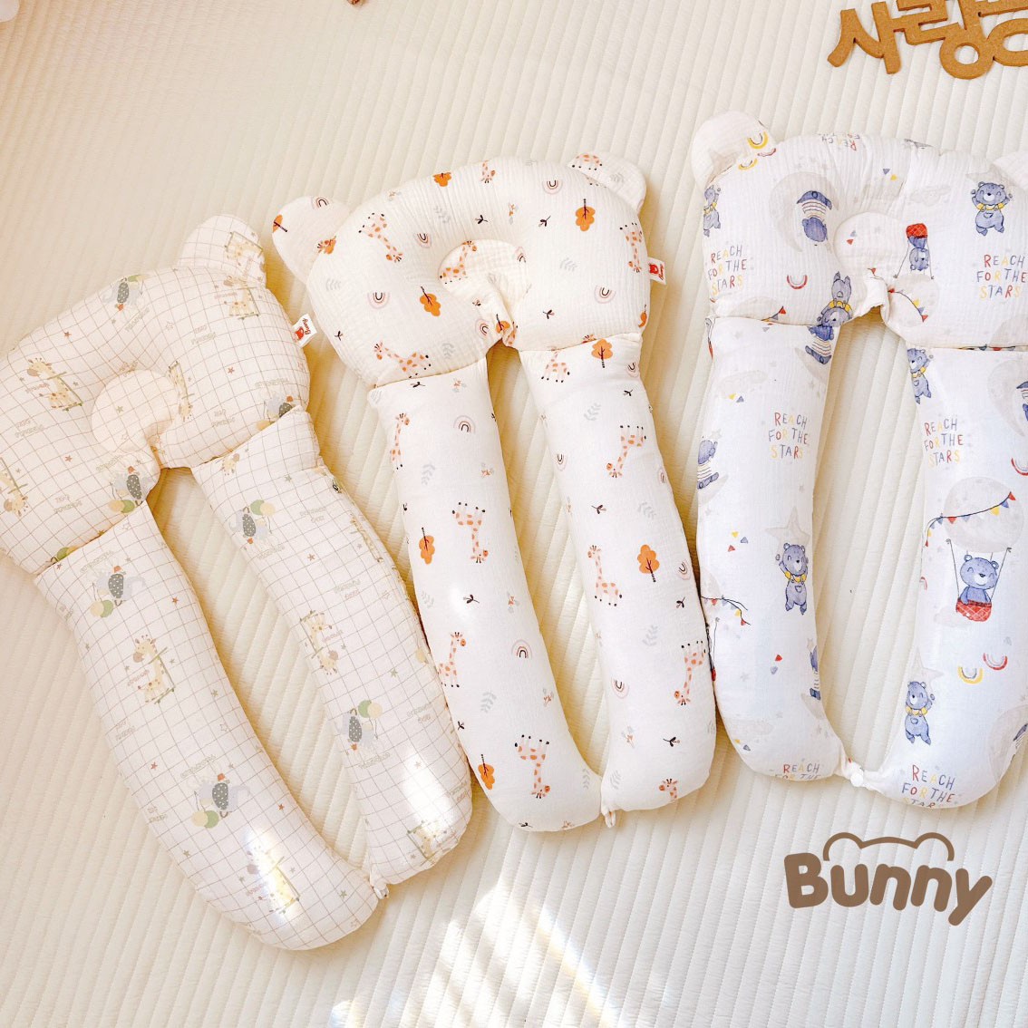 Gối chữ u cho bé vải xô Muslin Bunny đa năng làm gối đầu, gối chặn, gối ôm giúp bé ngủ ngon chống giật mình, chống bẹp đầu