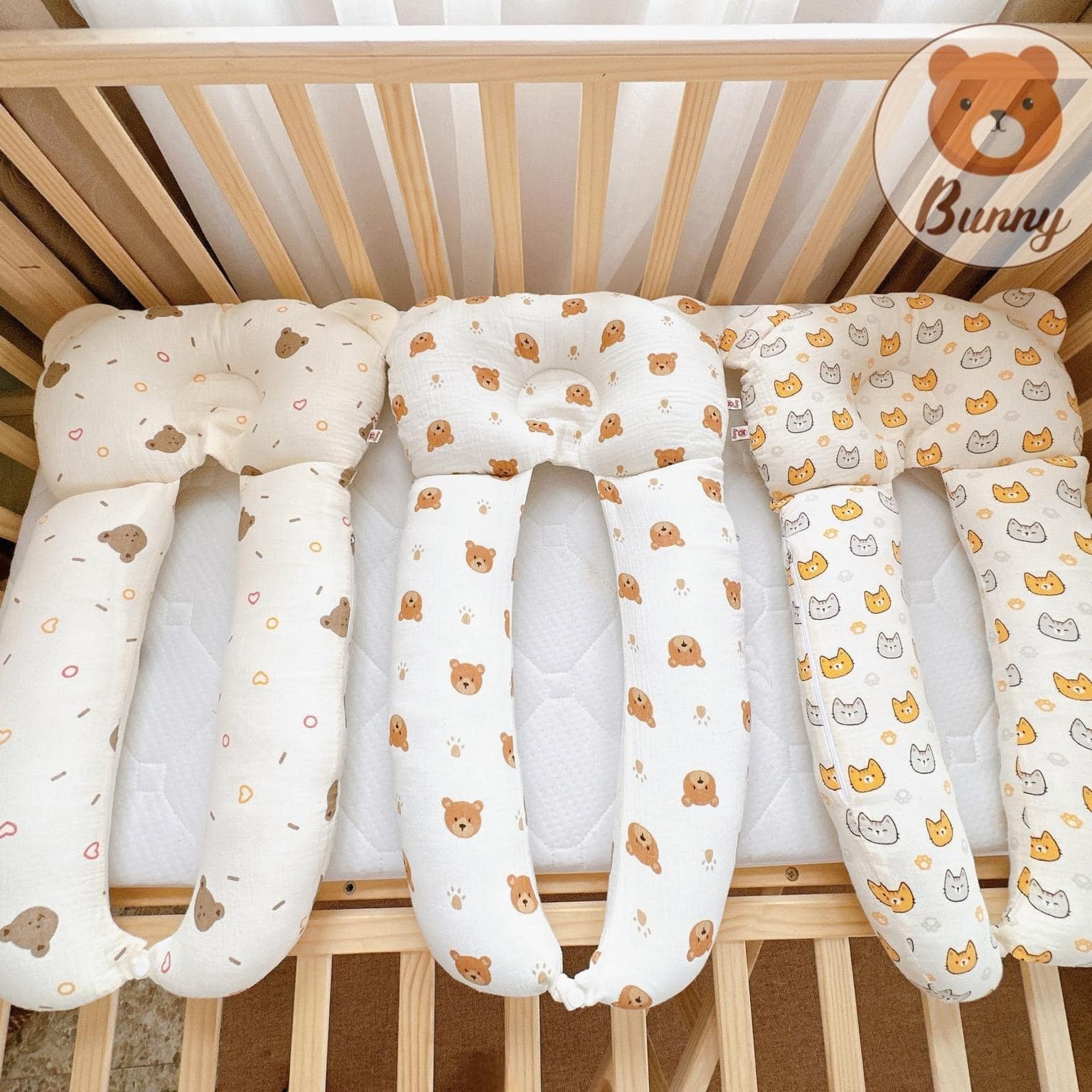 Gối chữ u cho bé vải xô Muslin Bunny đa năng làm gối đầu, gối chặn, gối ôm giúp bé ngủ ngon chống giật mình, chống bẹp đầu