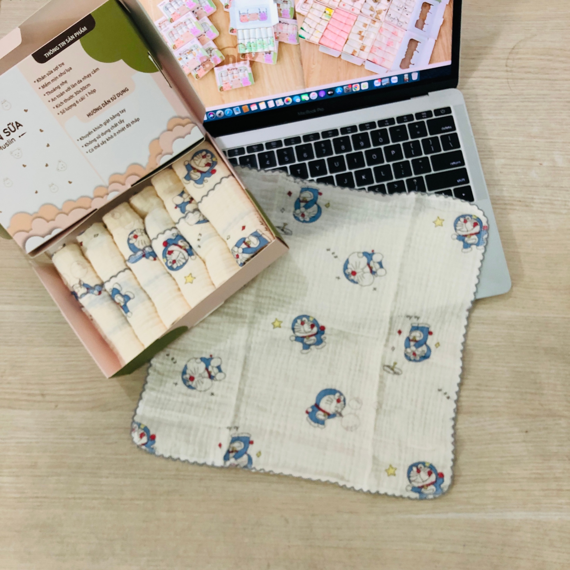 Set 6 khăn sữa vải xô Muslin Bunny 100% Organic 2 lớp dày dặn, thấm hút, kháng khuẩn siêu mềm mịn cho bé sơ sinh