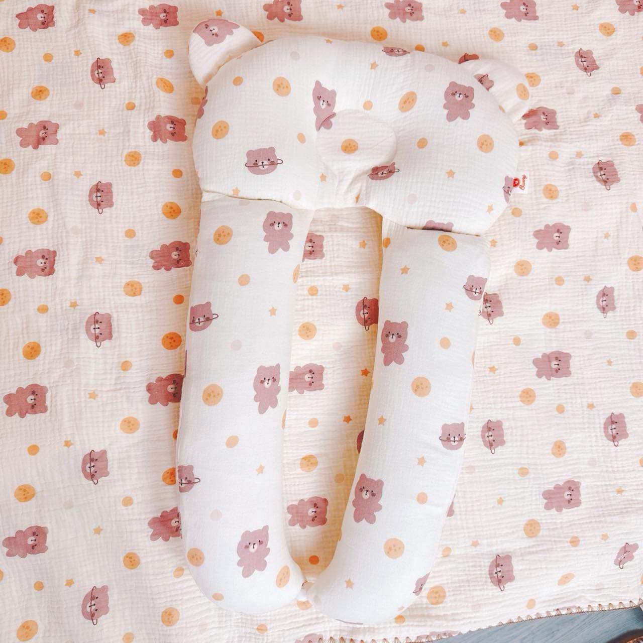 Gối chữ u cho bé vải xô Muslin Bunny đa năng làm gối đầu, gối chặn, gối ôm giúp bé ngủ ngon chống giật mình, chống bẹp đầu