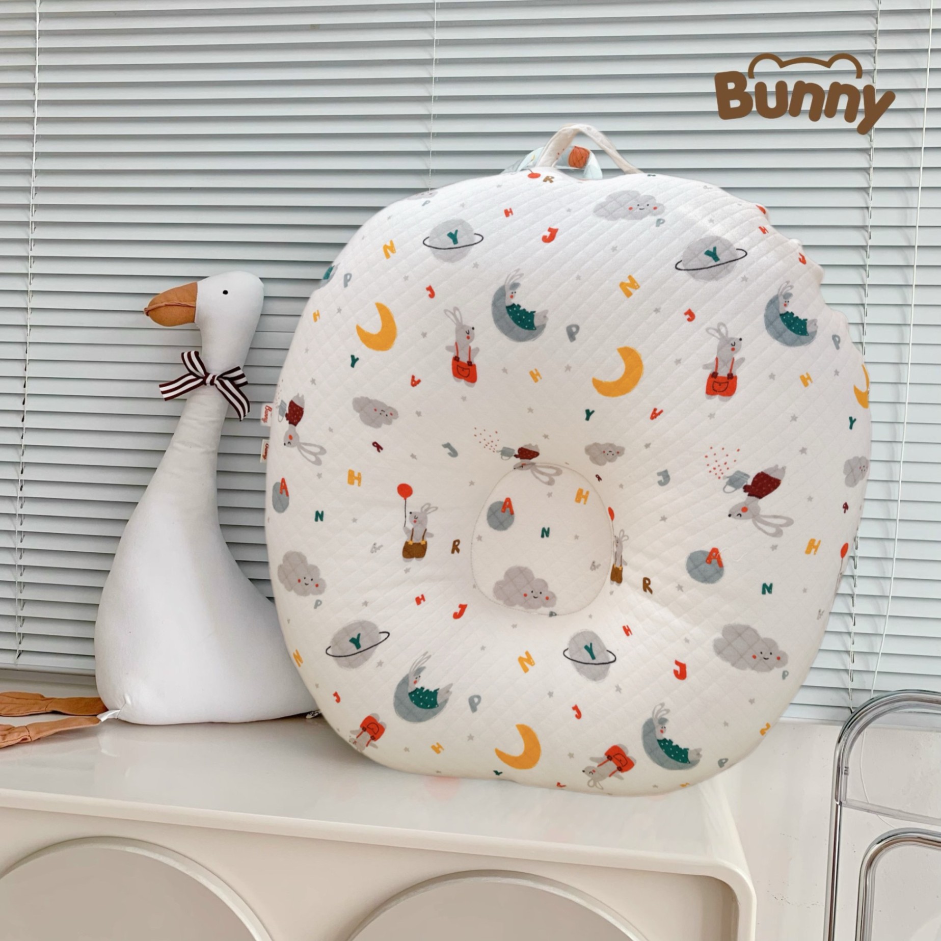 Gối chống trào ngược cho bé Bunny Cotton trần bông chống nôn trớ an toàn cho bé sơ sinh mềm mại, mỏng nhẹ và không bị nóng bí lưng