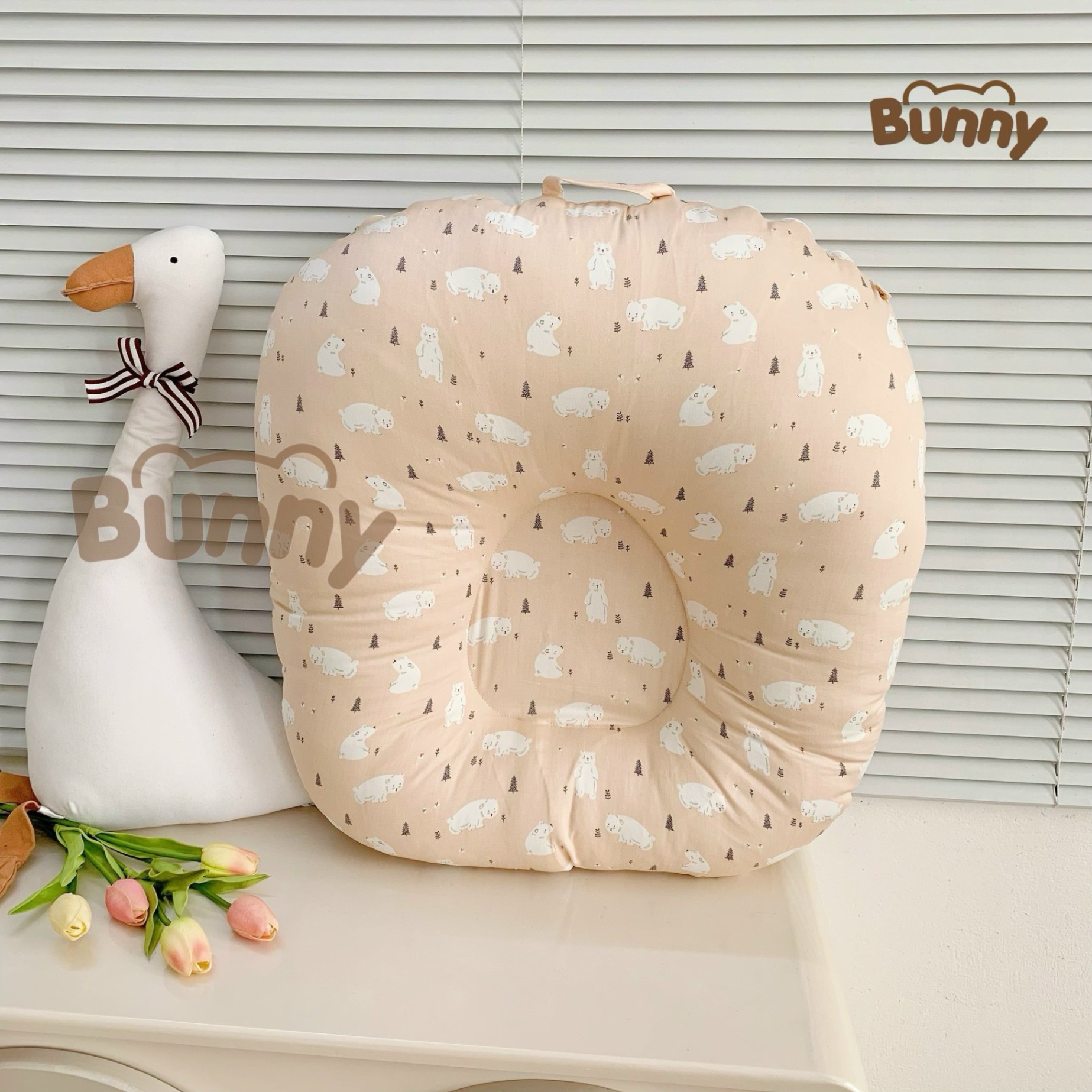 Gối chống trào ngược cho bé Bunny cao cấp vải Cotton Hàn chống nôn trớ an toàn cho bé kích thước 70x70x20cm