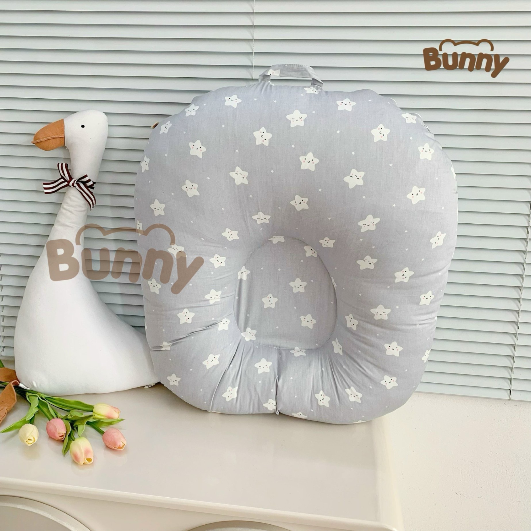 Gối chống trào ngược cho bé Bunny cao cấp vải Cotton Hàn chống nôn trớ an toàn cho bé kích thước 70x70x20cm