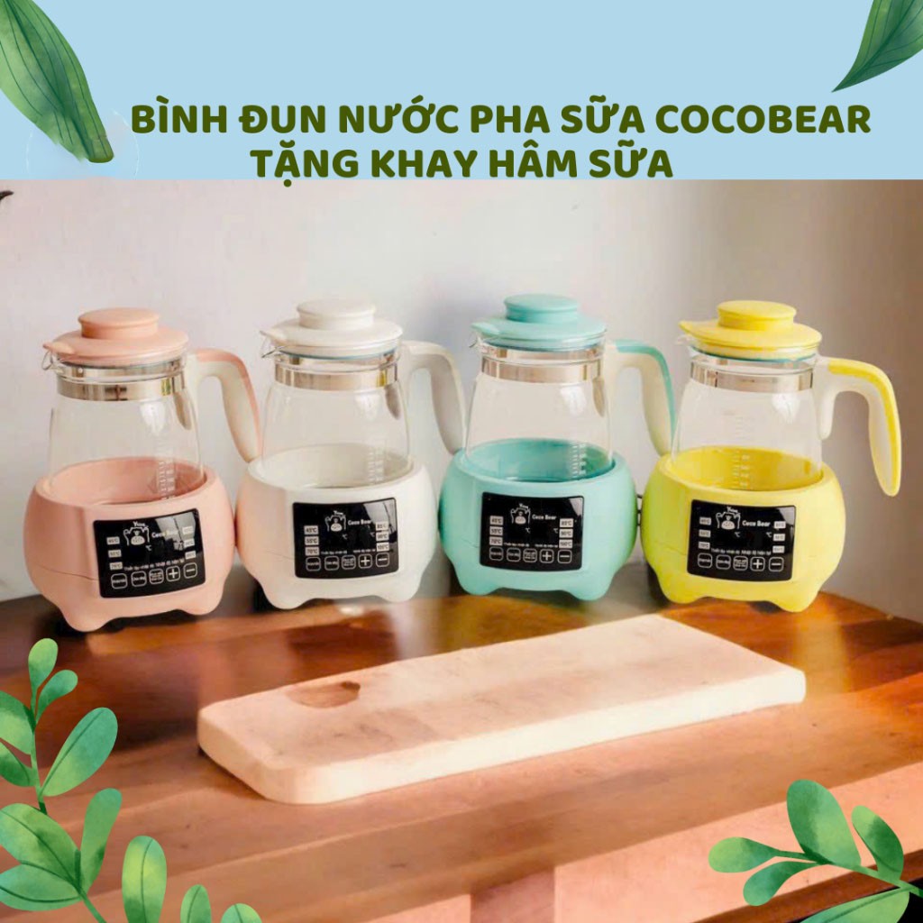 Máy đun nước pha sữa, ấm đun nước pha sữa, bình đun nước Coco Bear hâm sữa cho bé khử clo, giữ nhiệt 24 giờ tặng khay hâm sữa