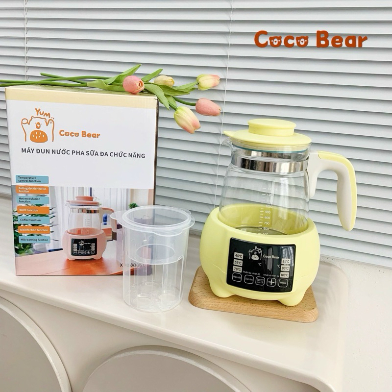 Máy đun nước pha sữa, ấm đun nước pha sữa, bình đun nước Coco Bear hâm sữa cho bé khử clo, giữ nhiệt 24 giờ tặng khay hâm sữa