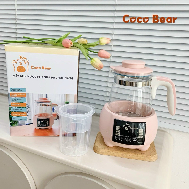 Máy đun nước pha sữa, ấm đun nước pha sữa, bình đun nước Coco Bear hâm sữa cho bé khử clo, giữ nhiệt 24 giờ tặng khay hâm sữa