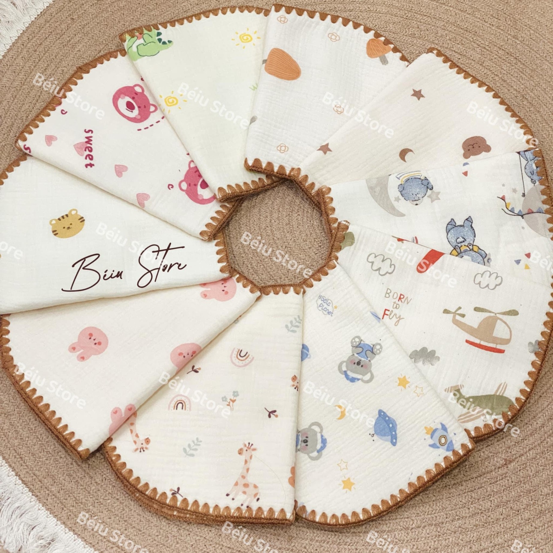 Gối xô lót đầu cho bé sơ sinh Bunny vải Muslin sợi tre 10 lớp mềm mại thấm hút mồ hôi kích thước 25x40cm