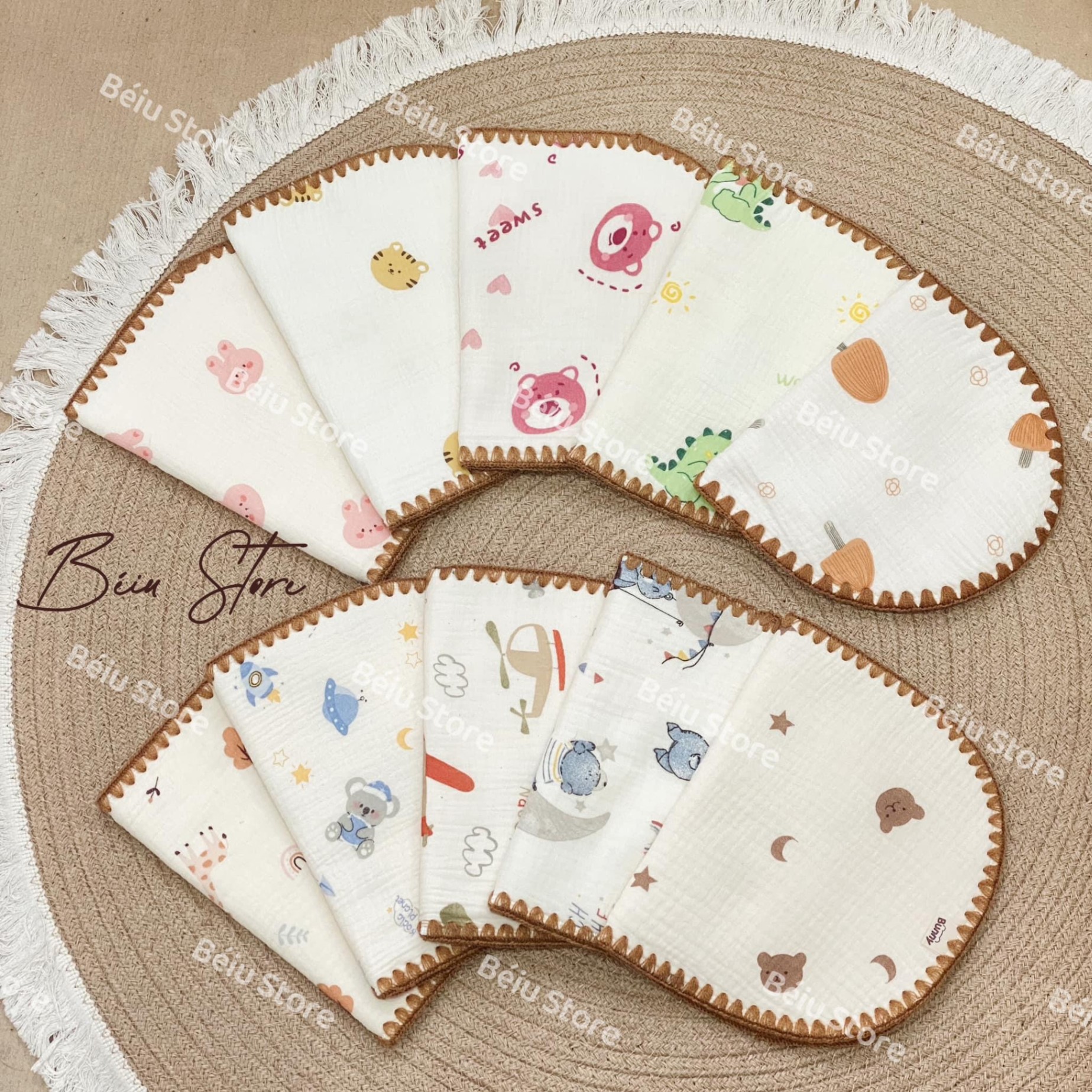 Gối xô lót đầu cho bé sơ sinh Bunny vải Muslin sợi tre 10 lớp mềm mại thấm hút mồ hôi kích thước 25x40cm