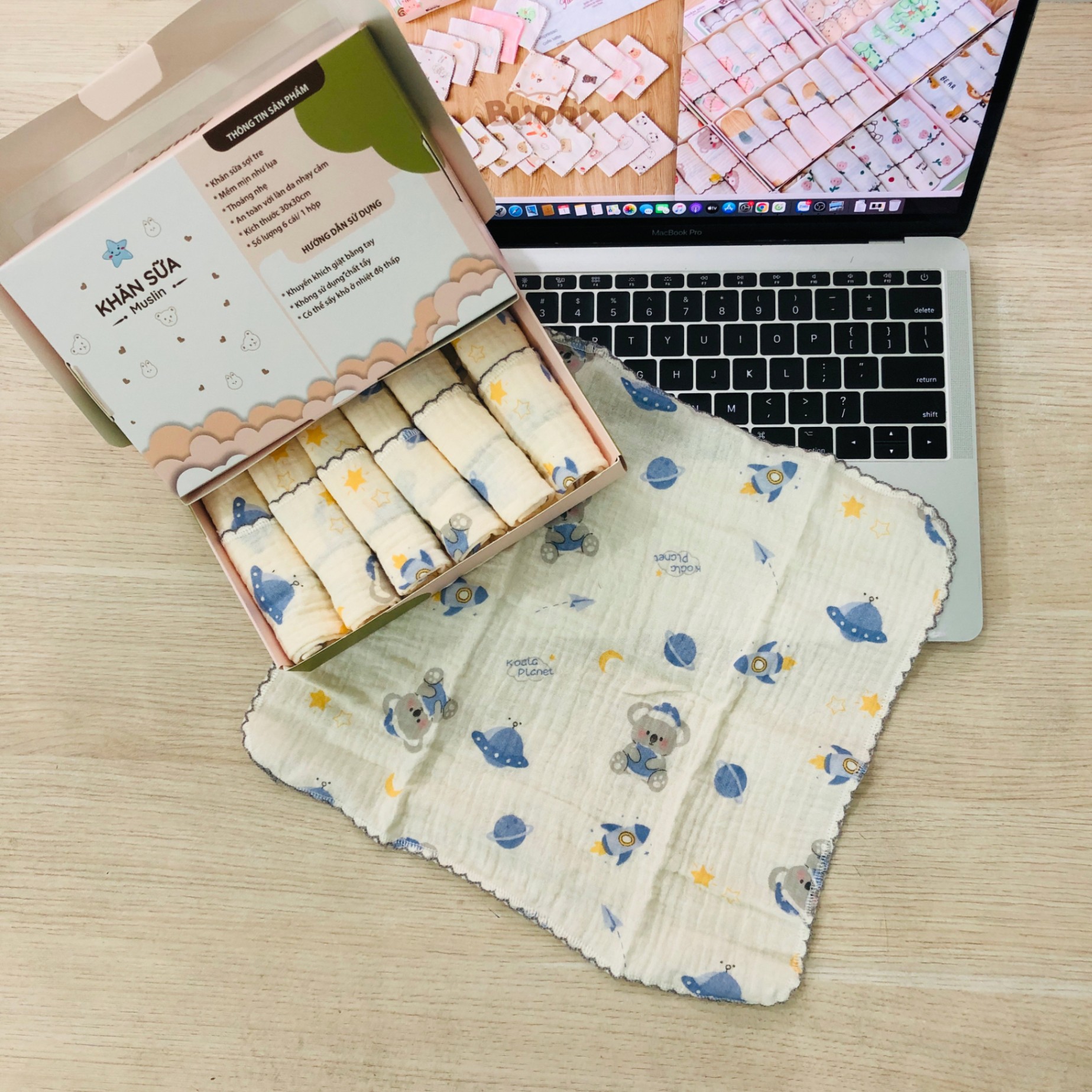 Set 6 khăn sữa vải xô Muslin Bunny 100% Organic 2 lớp dày dặn, thấm hút, kháng khuẩn siêu mềm mịn cho bé sơ sinh