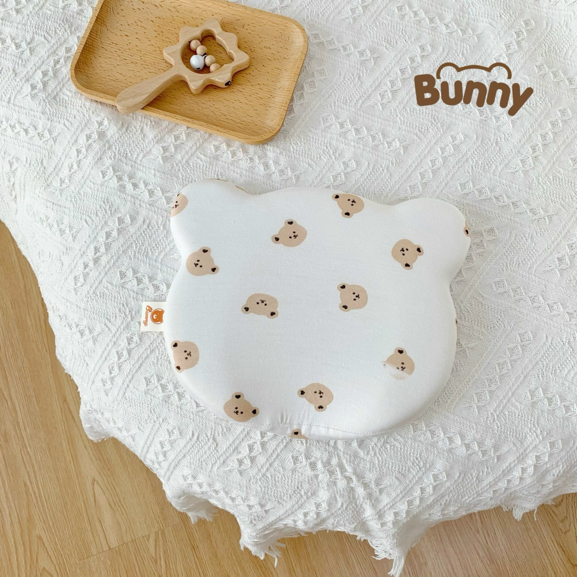 Gối lõm chống bẹp đầu cho bé sơ sinh hình tai gấu Bunny vải Petit kết hợp lõi cao su non nguyên khối mềm mại thoáng mát