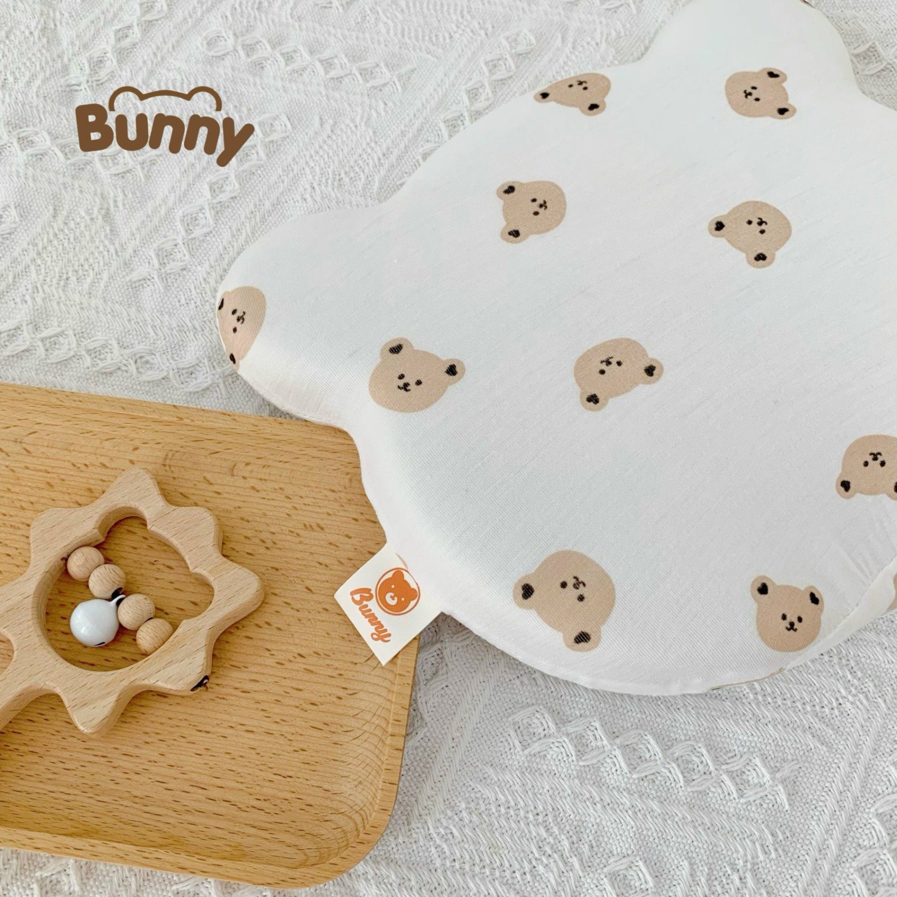 Gối lõm chống bẹp đầu cho bé sơ sinh hình tai gấu Bunny vải Petit kết hợp lõi cao su non nguyên khối mềm mại thoáng mát