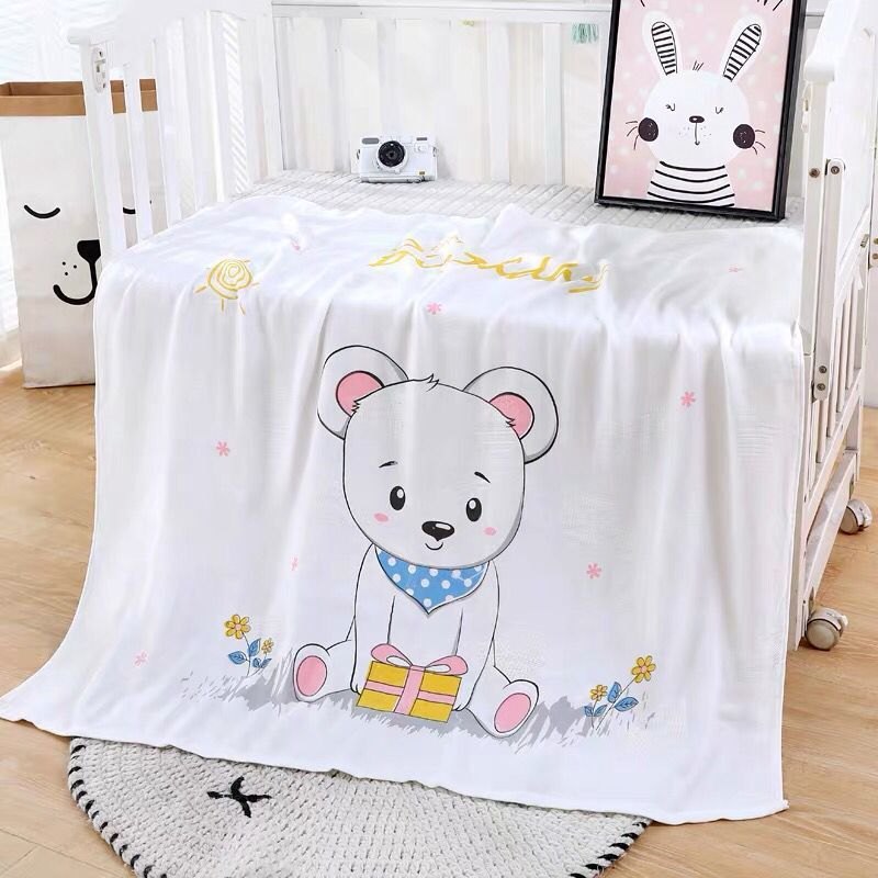 Chăn lụa sợi tre cho bé vải Cotton mềm mại thoáng mát phù hợp đắp cho bé nằm điều hòa mùa hè