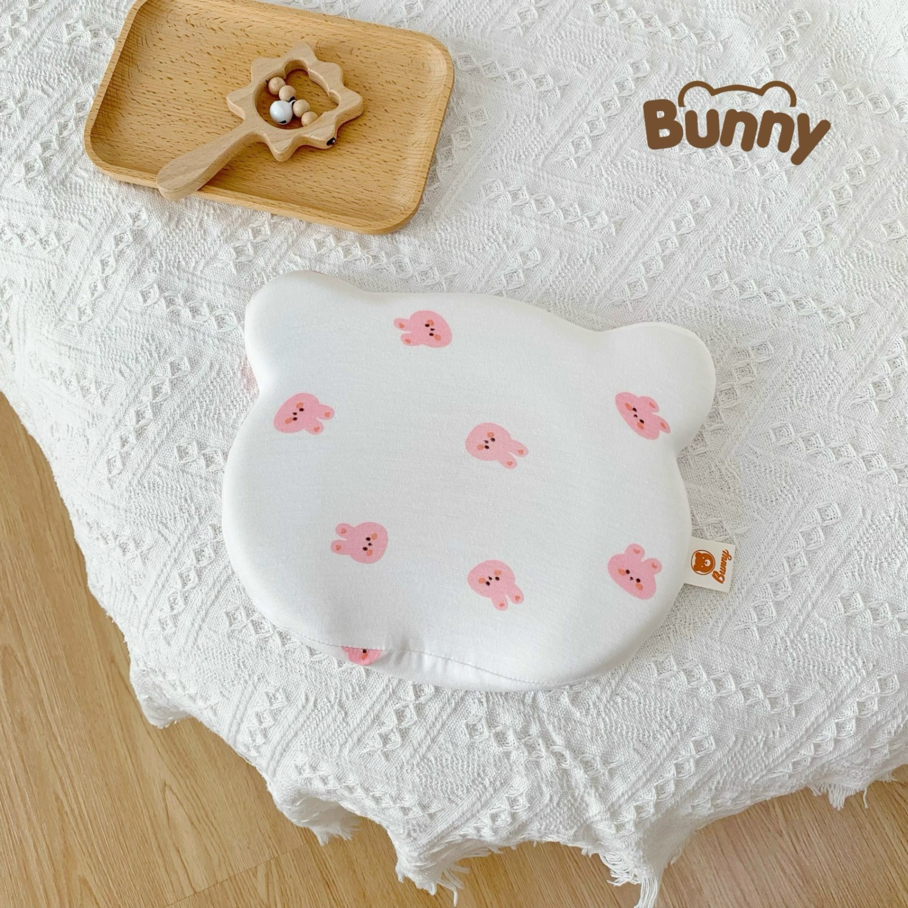 Gối lõm chống bẹp đầu cho bé sơ sinh hình tai gấu Bunny vải Petit kết hợp lõi cao su non nguyên khối mềm mại thoáng mát