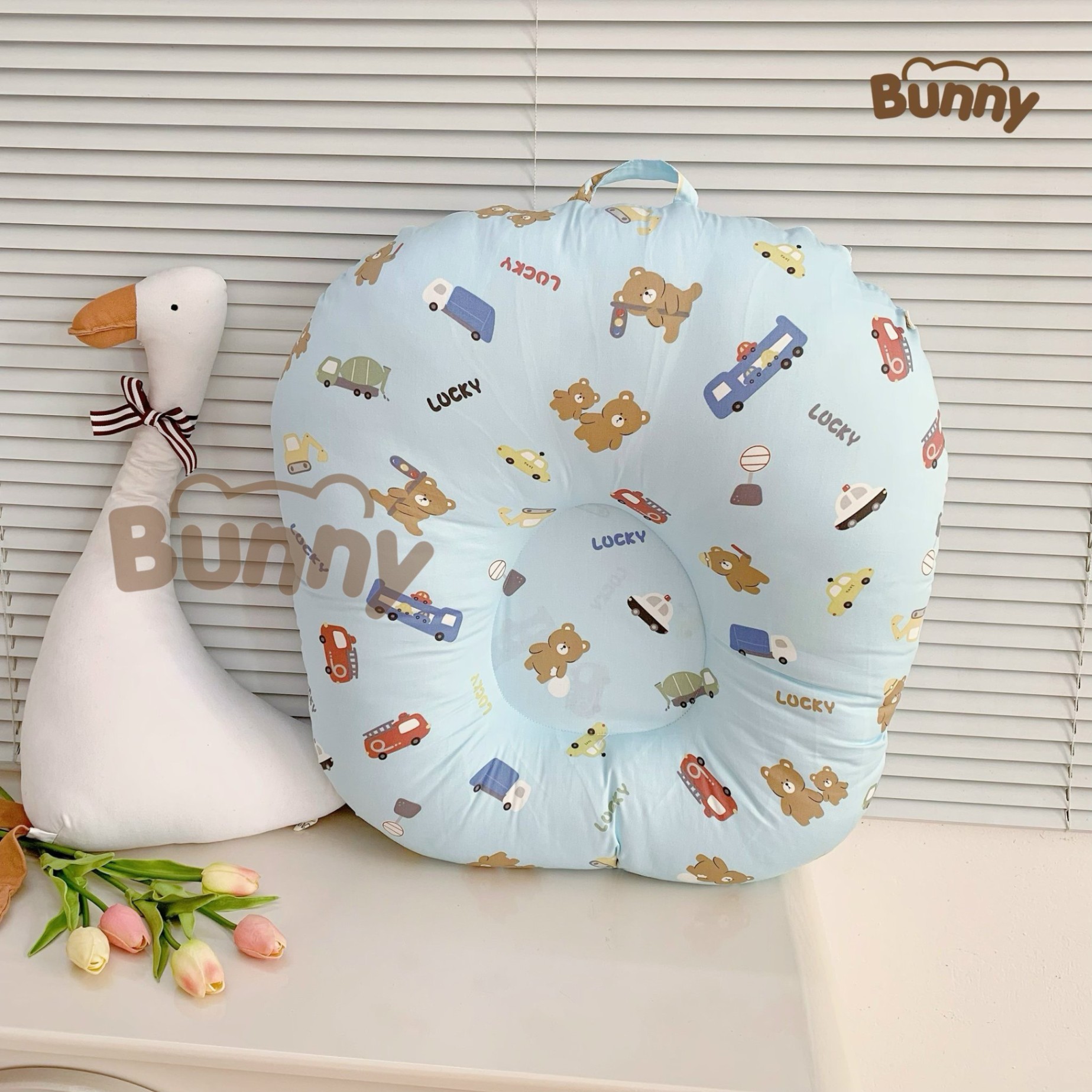 Gối chống trào ngược cho bé Bunny cao cấp vải Cotton Hàn chống nôn trớ an toàn cho bé kích thước 70x70x20cm