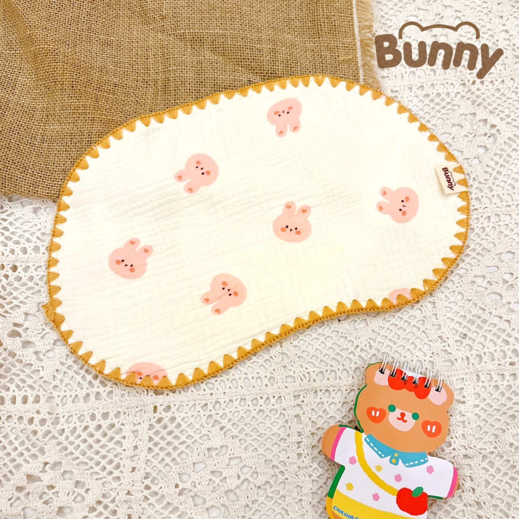 Gối xô lót đầu cho bé sơ sinh Bunny vải Muslin sợi tre 10 lớp mềm mại thấm hút mồ hôi kích thước 25x40cm