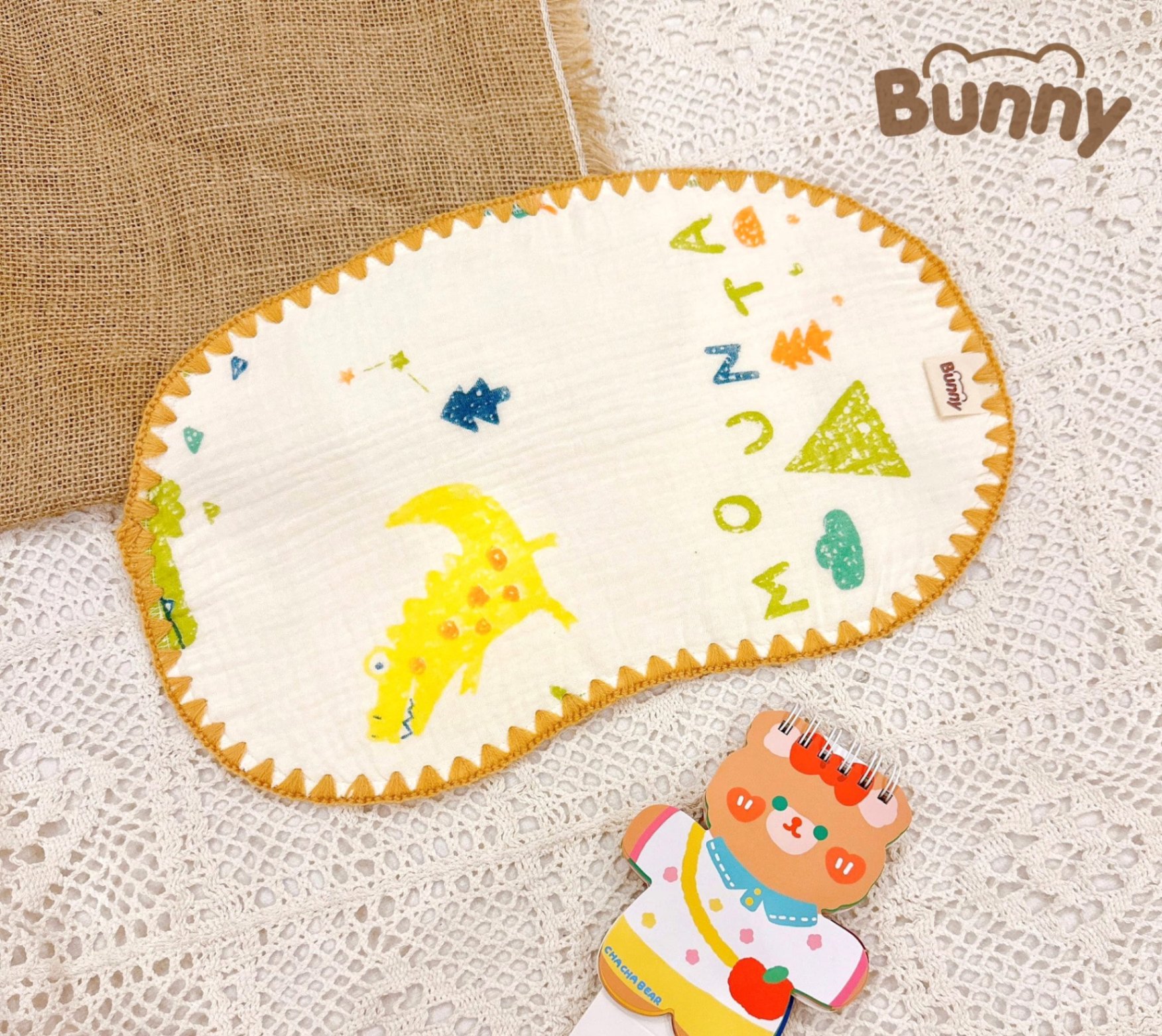 Gối xô lót đầu cho bé sơ sinh Bunny vải Muslin sợi tre 10 lớp mềm mại thấm hút mồ hôi kích thước 25x40cm