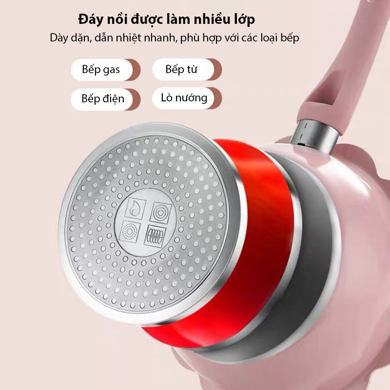 Bộ nồi chảo cho bé ăn dặm chống dính hình hoa OKBY cho bé size 16cm kèm xửng hấp sử dụng bếp từ