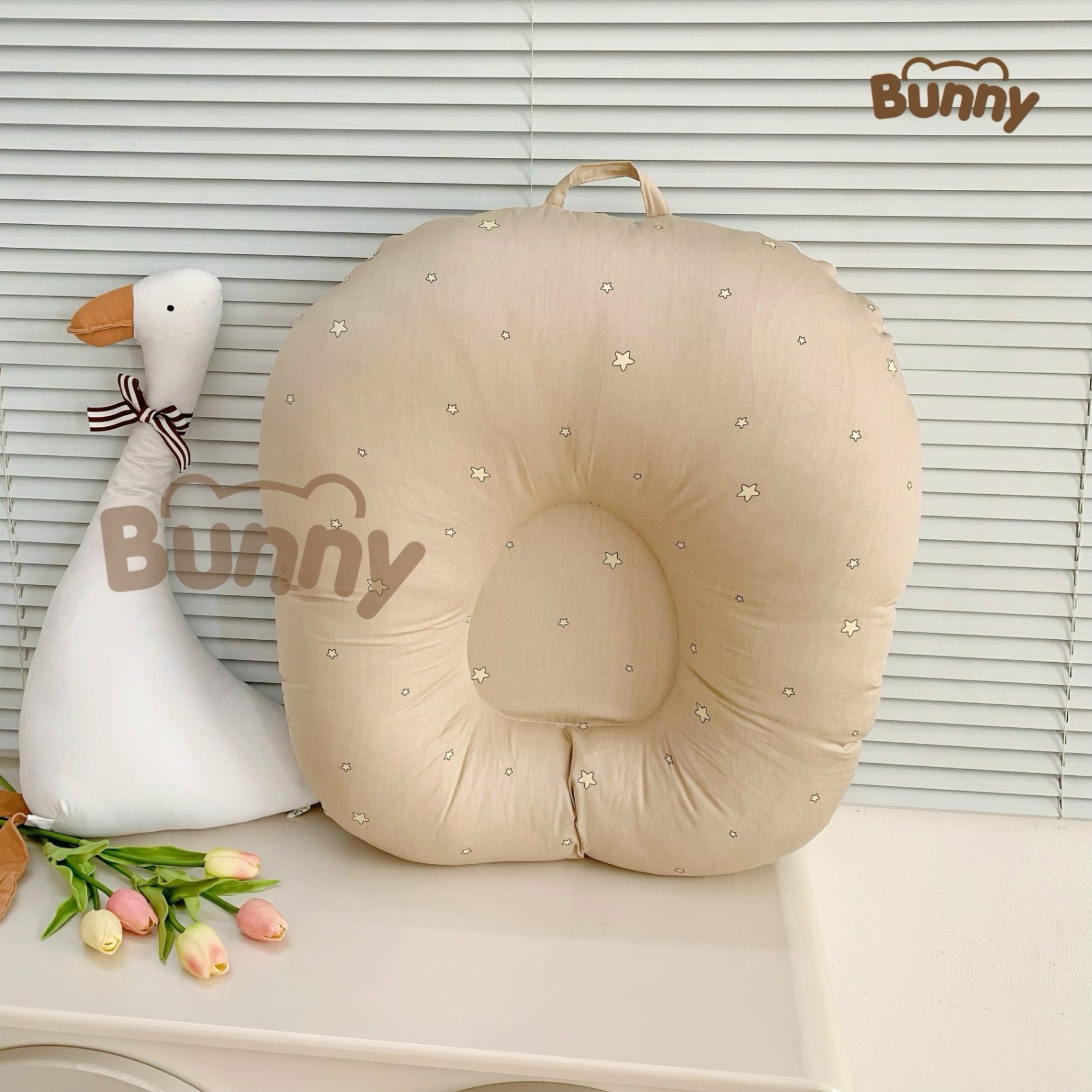 Gối chống trào ngược cho bé Bunny cao cấp vải Cotton Hàn chống nôn trớ an toàn cho bé kích thước 70x70x20cm