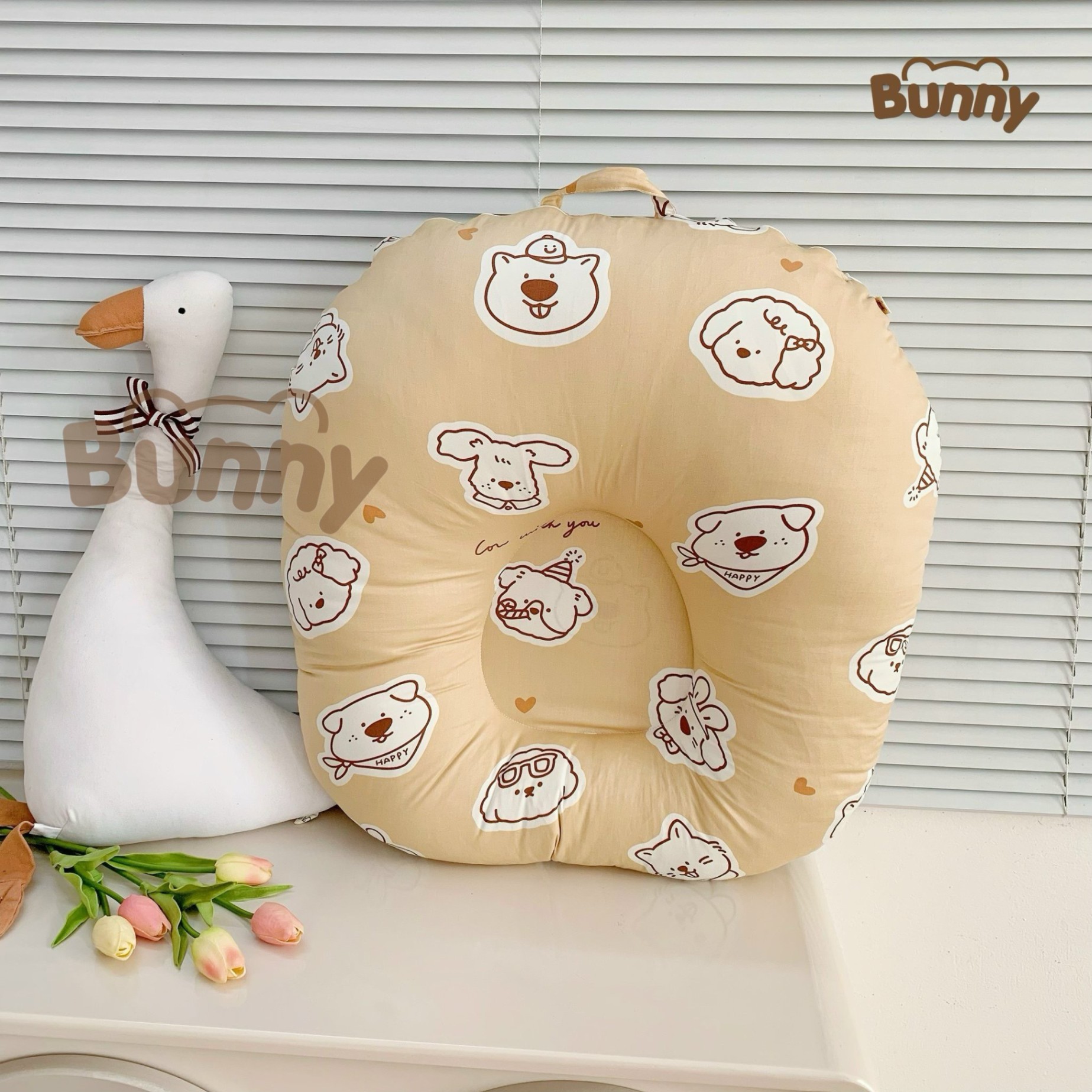 Gối chống trào ngược cho bé Bunny cao cấp vải Cotton Hàn chống nôn trớ an toàn cho bé kích thước 70x70x20cm