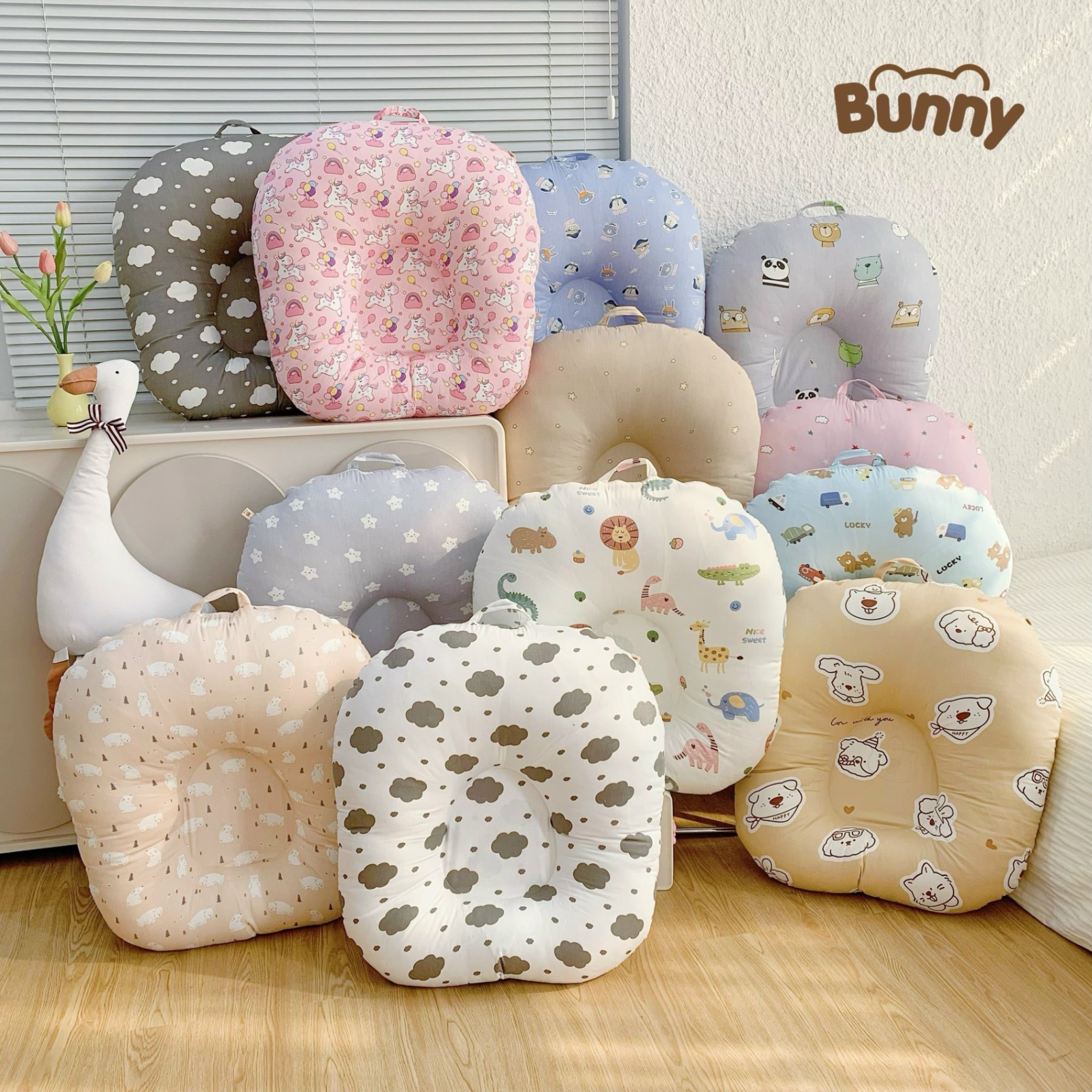 Gối chống trào ngược cho bé Bunny cao cấp vải Cotton Hàn chống nôn trớ an toàn cho bé kích thước 70x70x20cm